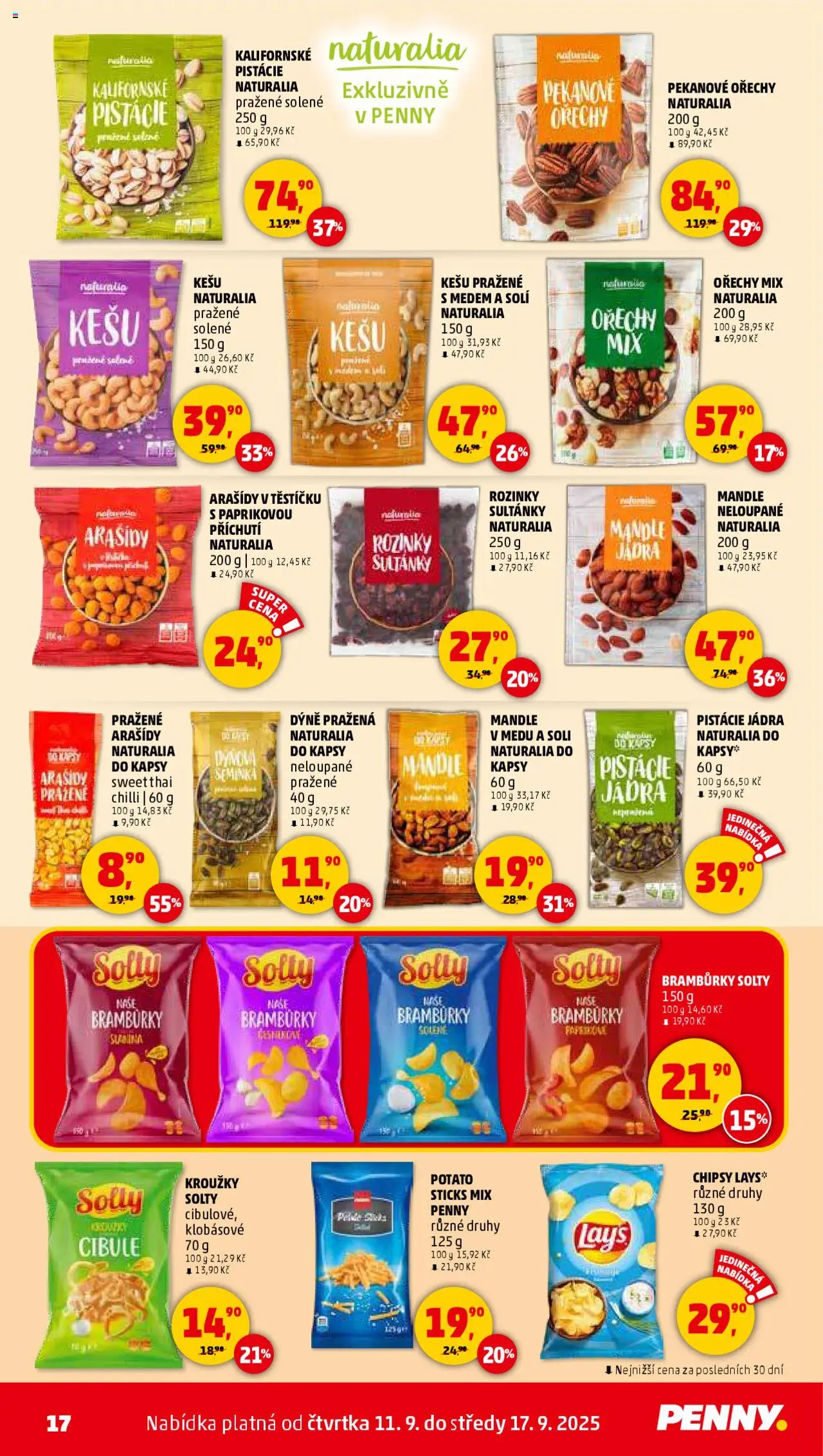 Penny Market leták - Čtvrtečník od 11.09.2025 | Strana: 17 | Produkty: Rozinky, Bramburky, Chipsy, Cibule