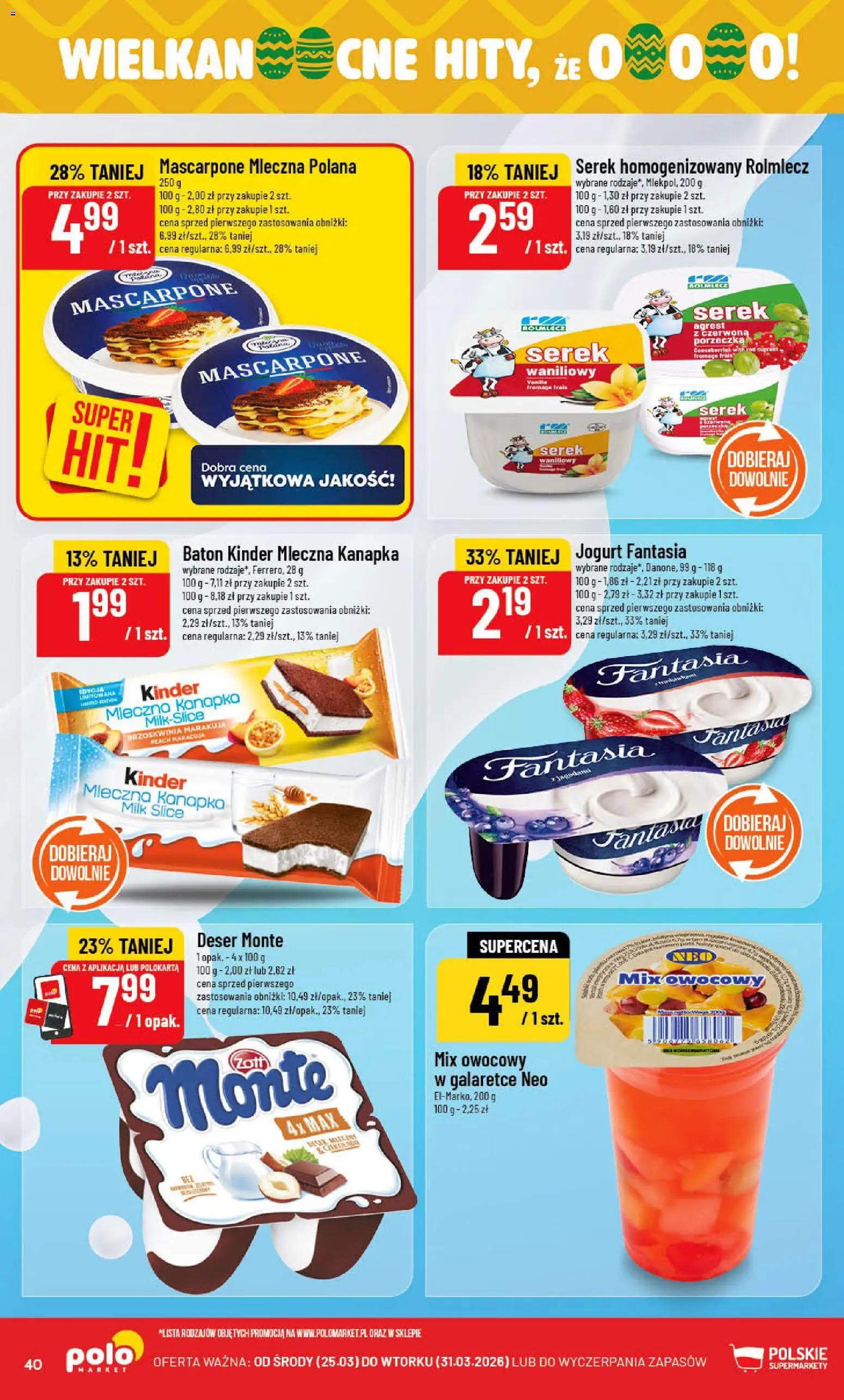 POLOmarket gazetka od 25.03.2026 | Strona: 40 | Produkty: Brzoskwinia, Serek, Mascarpone, Baton