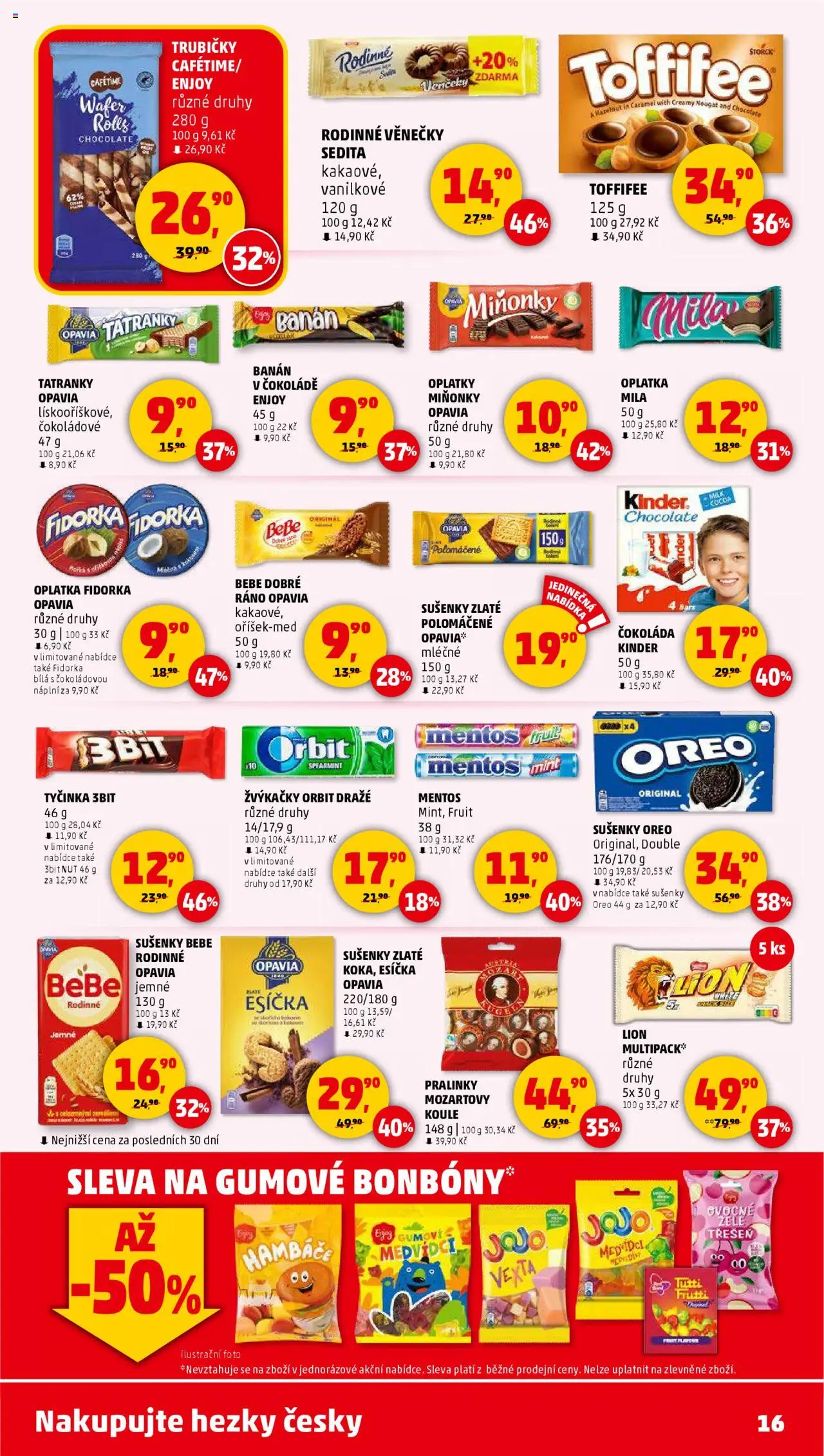 Penny Market leták - Čtvrtečník od 14.08.2025 | Strana: 16 | Produkty: Čokoláda, Toffifee, Esíčka, Bebe