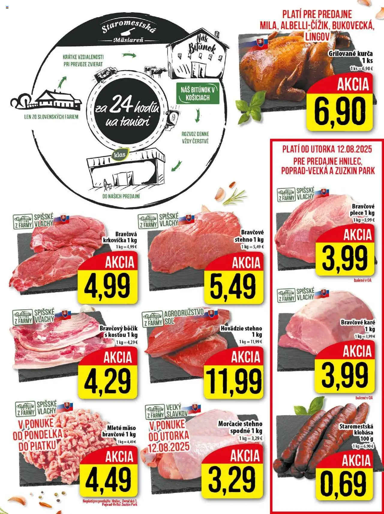 Klas leták │ platný od 11.08.2025 | Strana: 5 | Produkty: Bravčový bôčik, Krkovička, Kurča, Bravčové karé