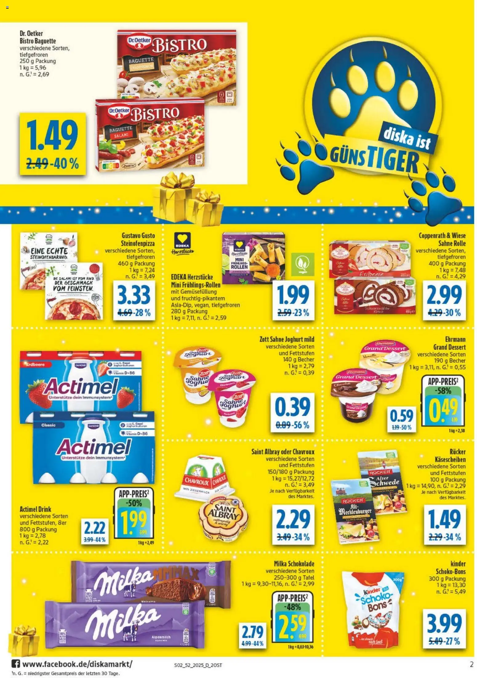 Diska - Diska Angebote Sachsen-Thüringen KW52 – gültig ab 22.12.2025 | Seite: 2 | Produkte: Milka schokolade, Baguette, Salami, Sahne