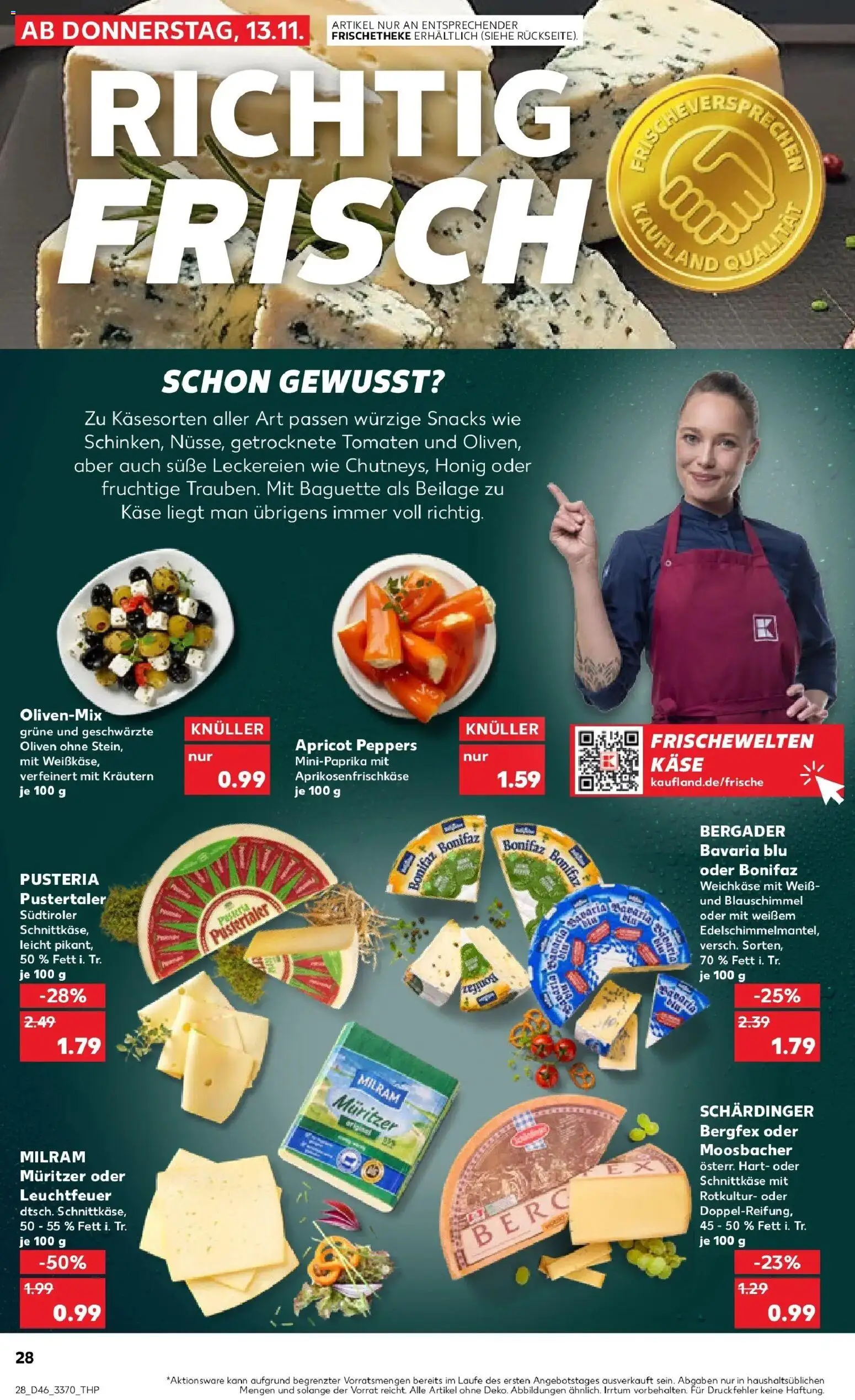 Kaufland prospekt Arnstadt	 – gültig ab 13.11.2025 | Seite: 28 | Produkte: Käse, Baguette, Tomaten, Milram