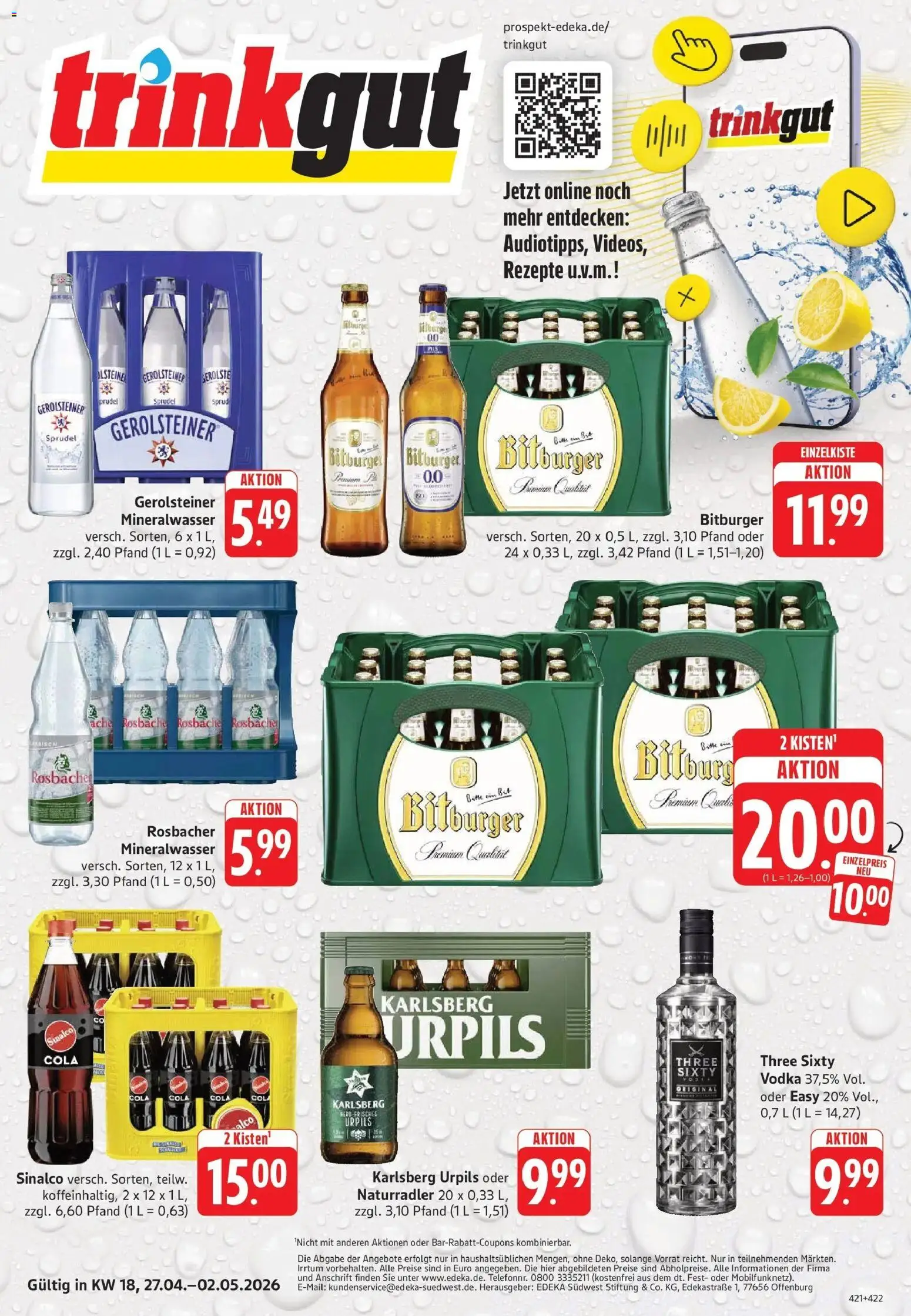 Trinkgut Prospekt Dillingen	 – gültig ab 27.04.2026 | Seite: 1 | Produkte: Sinalco, Bitburger, Cola, Mineralwasser
