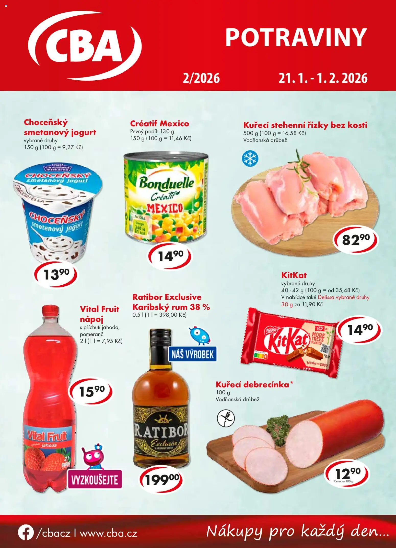 CBA leták od 21.01.2026 | Strana: 1 | Produkty: Smetanový jogurt, Jogurt, Stehenní řízky, Potraviny
