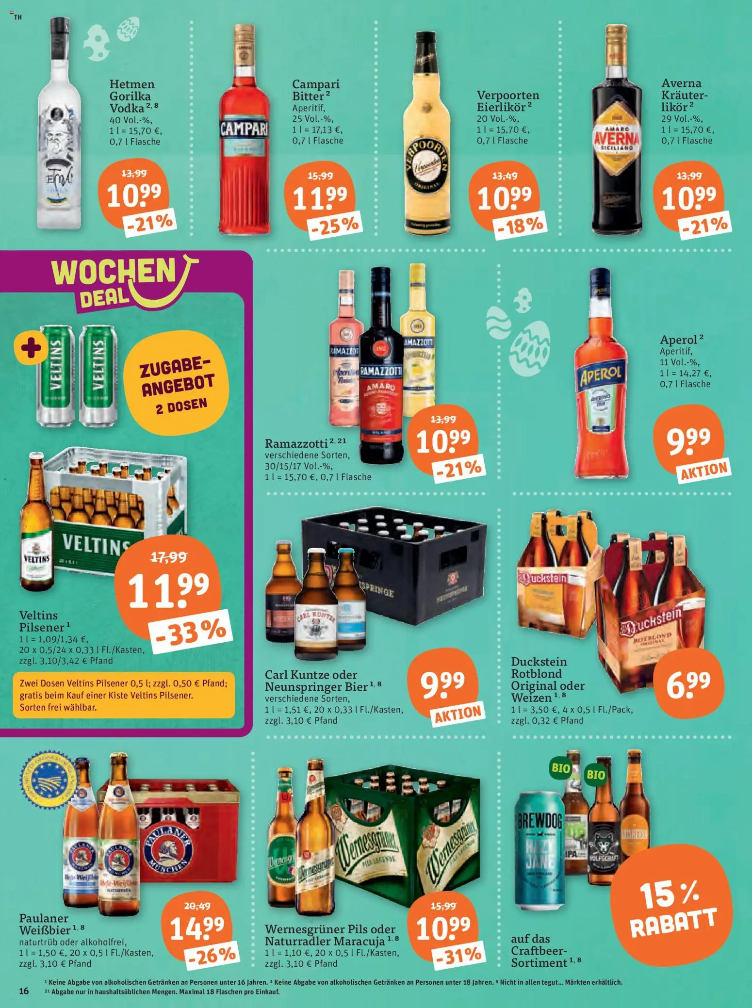 Tegut Prospekt 	 – gültig ab 30.03.2026 | Seite: 18 | Produkte: Weißbier, Campari, Pils, Wernesgruner