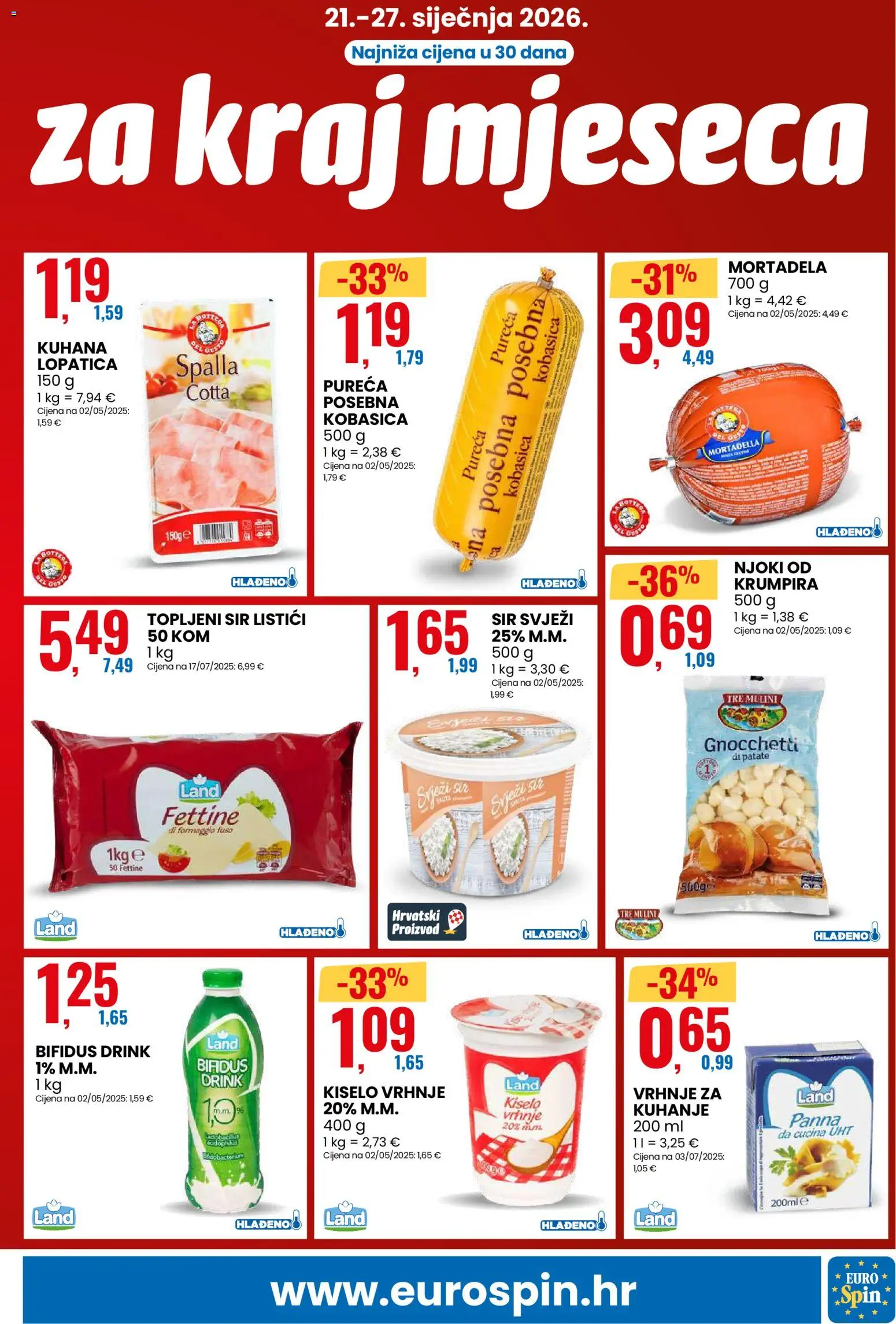 Eurospin katalog | vrijedi od 21.01.2026 | Stranica: 3 | Proizvodi: Vrhnje za kuhanje, Mortadela, Kobasica, Lopatica