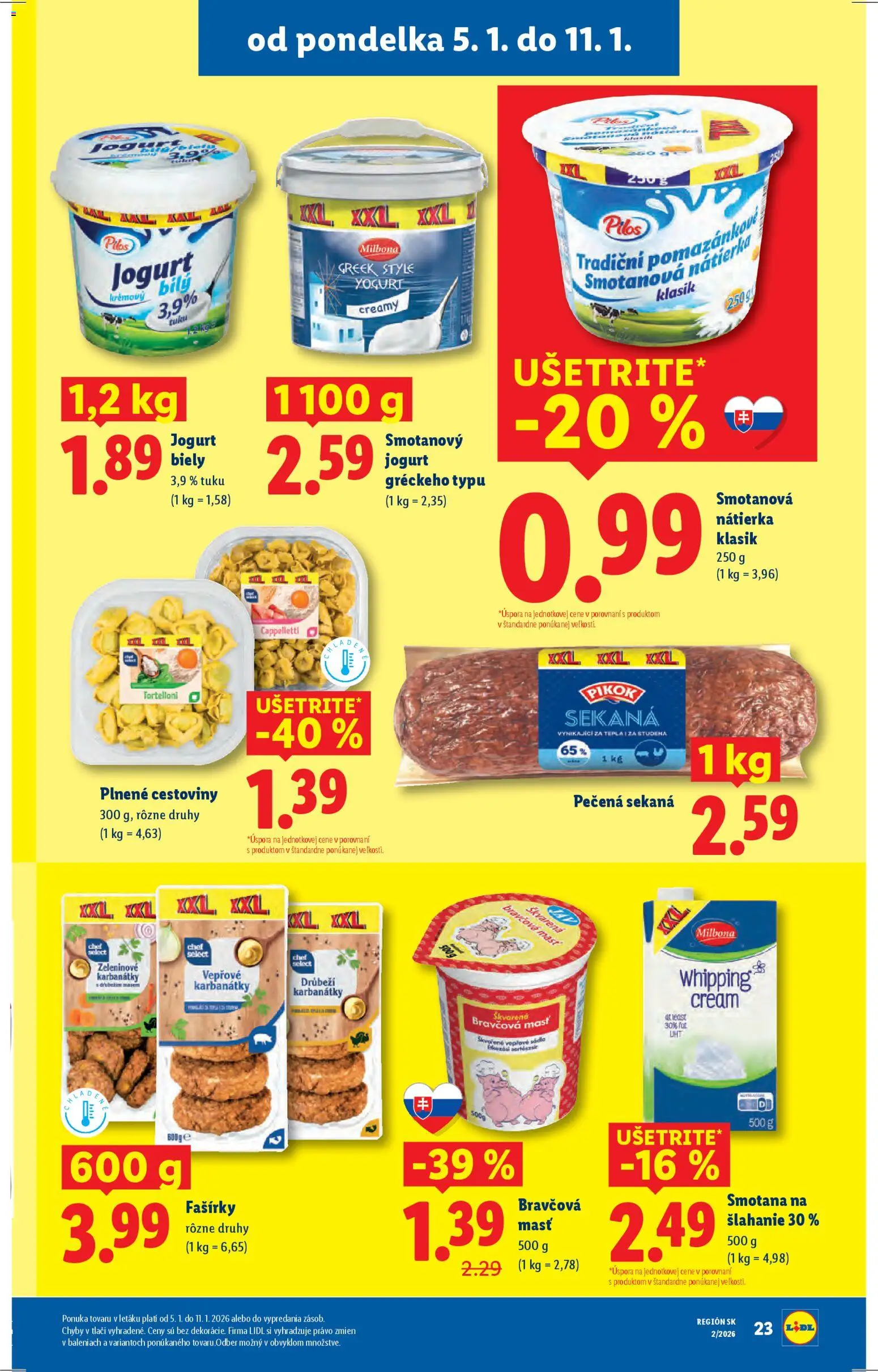 Nové Lidl akcie – leták je platný od 05.01.2026 | Strana: 29 | Produkty: Jogurt, Smotana, Fašírky, Biely jogurt