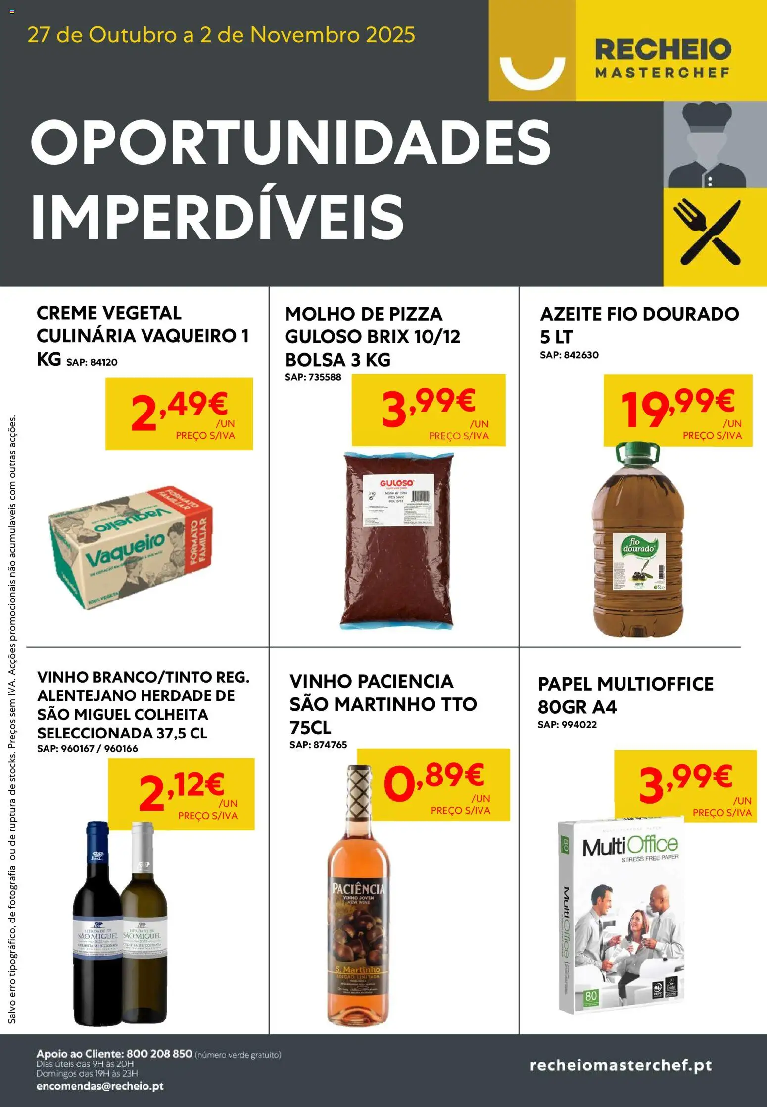 Recheio - Oportunidades Imperdíveis │ válido de 27.10.2025 | Página: 2 | Produtos: Azeite, Bolsa, Pizza, Creme
