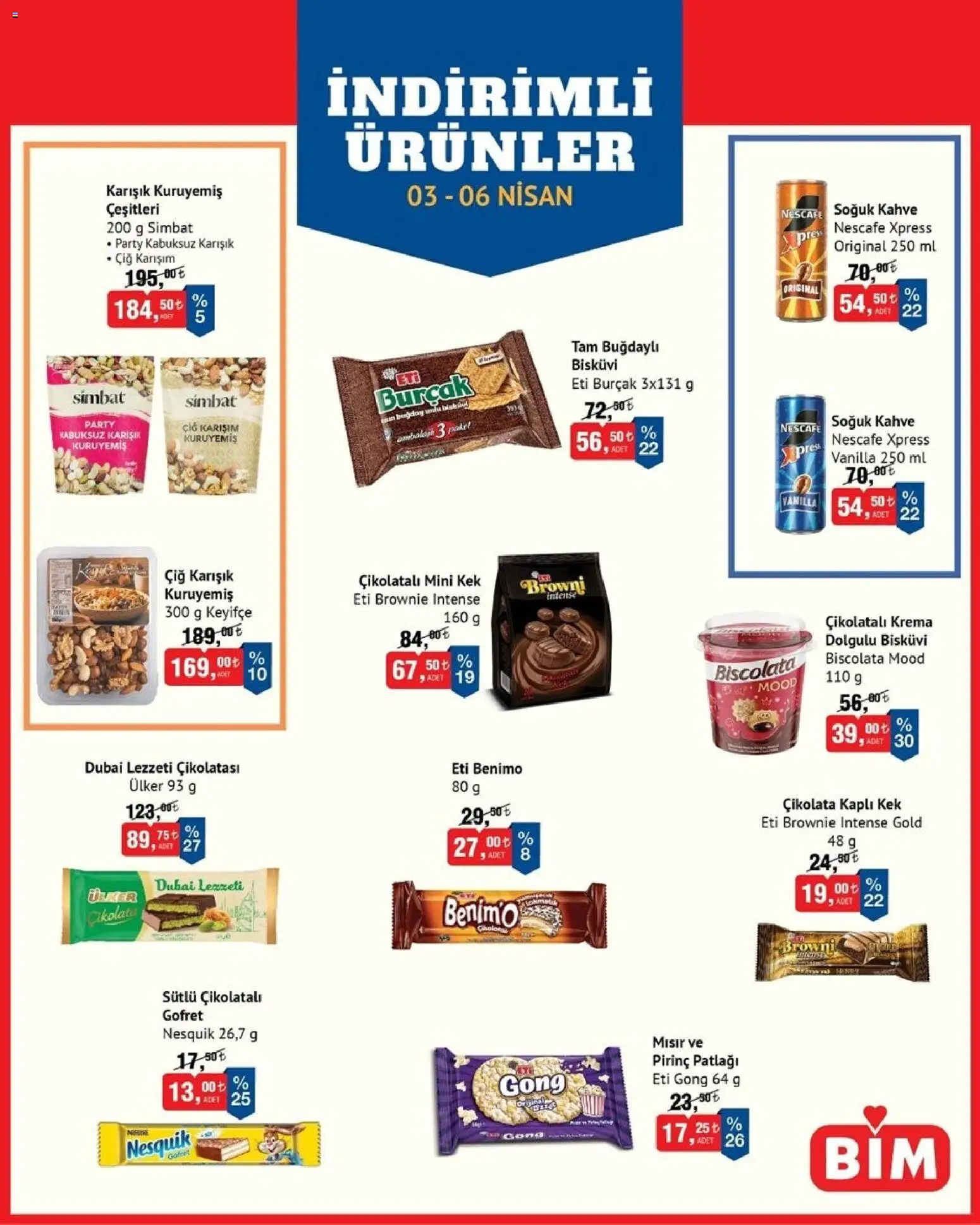 BİM - İndirimli Ürünler - 03.04.2026 tarihinden itibaren geçerlidir | Sayfa: 3 | Ürünler: Çikolatalı gofret, Pirinç, Krema, Mısır