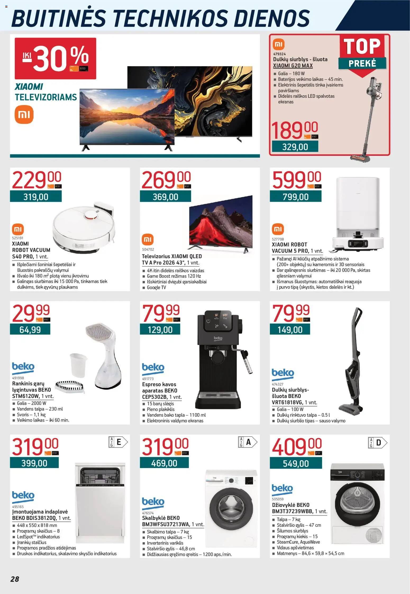 ERMITAŽAS akcijos nuo 01.04.2026 | Puslapis: 28 | Prekių: Tv, Televizorius, Indaplovė, Lygintuvas