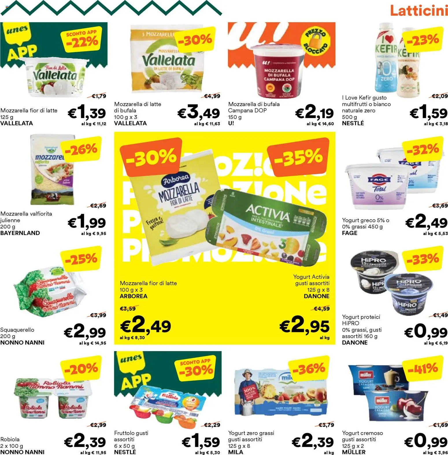 Volantino Unes del 26.02.2026 | Pagina: 9 | Prodotti: Yogurt greco, Mozzarella, Latte, Robiola