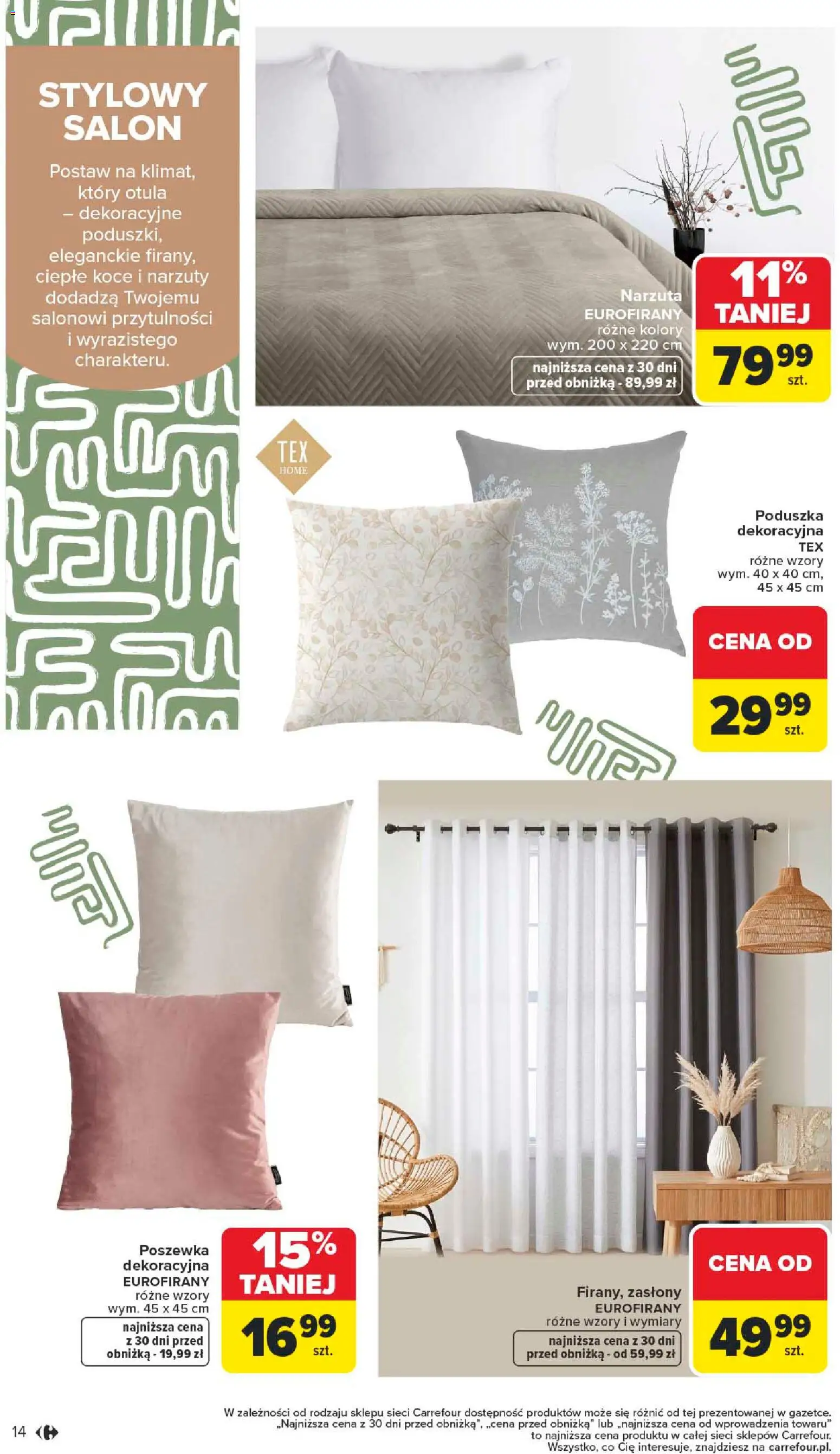Carrefour Gazetka - Dom: Wszystko Dla Twojej Wygody od 12.01.2026 | Strona: 14 | Produkty: Koce, Poduszka, Zasłony