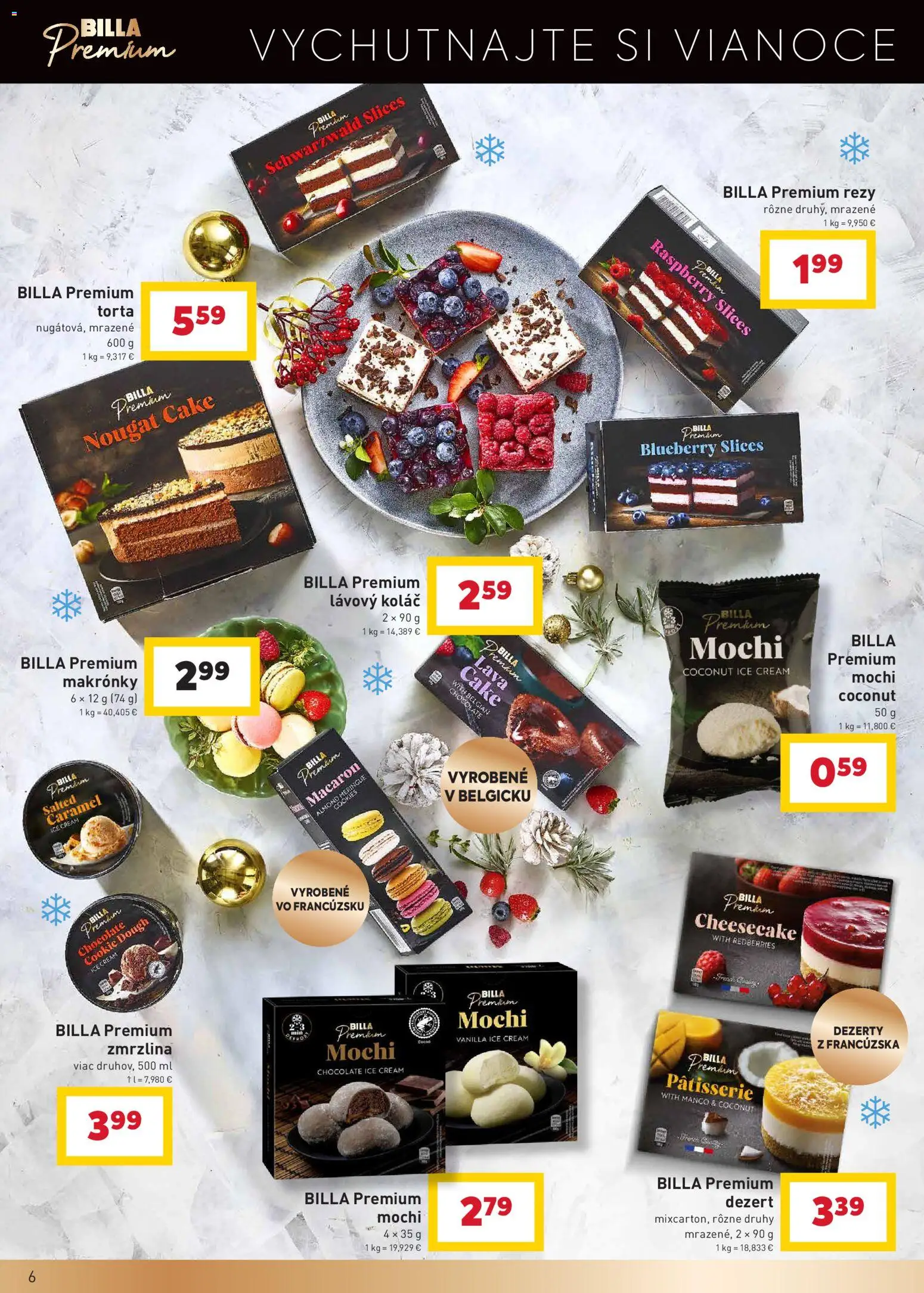 Nové Billa akcie – leták je platný od 17.12.2025 | Strana: 6 | Produkty: Makronky, Zmrzlina, Torta, Koláč