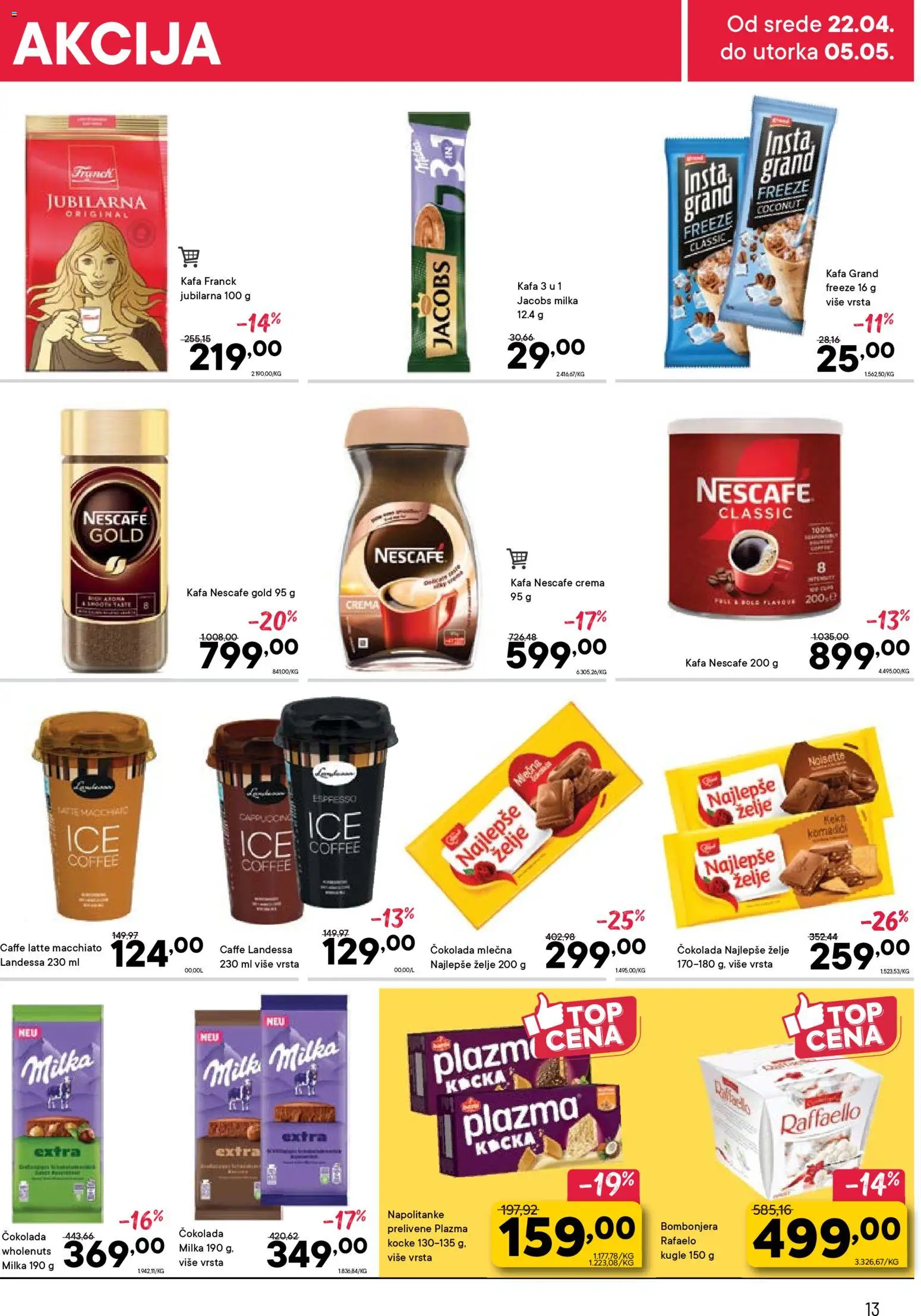 PerSu katalog - važi od 22.04.2026 | Strana: 13 | Proizvode: Milka, Raffaello, Čokolada, Nescafé