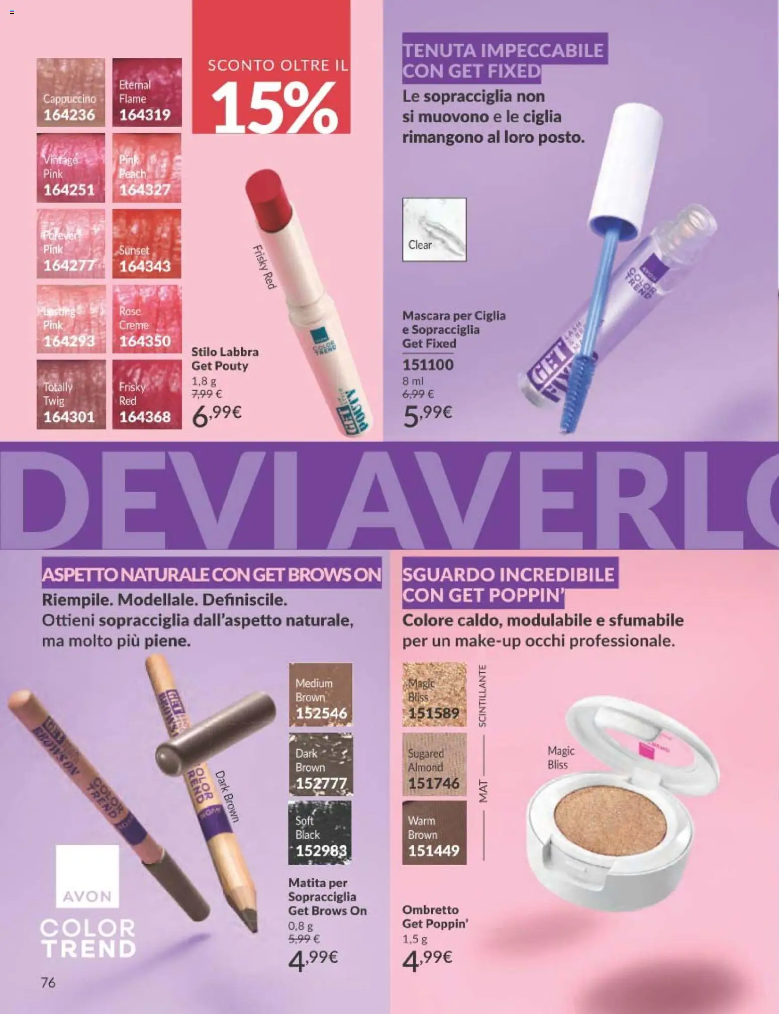 Volantino Avon del 01.03.2026 | Pagina: 76 | Prodotti: Mascara, Ombretto