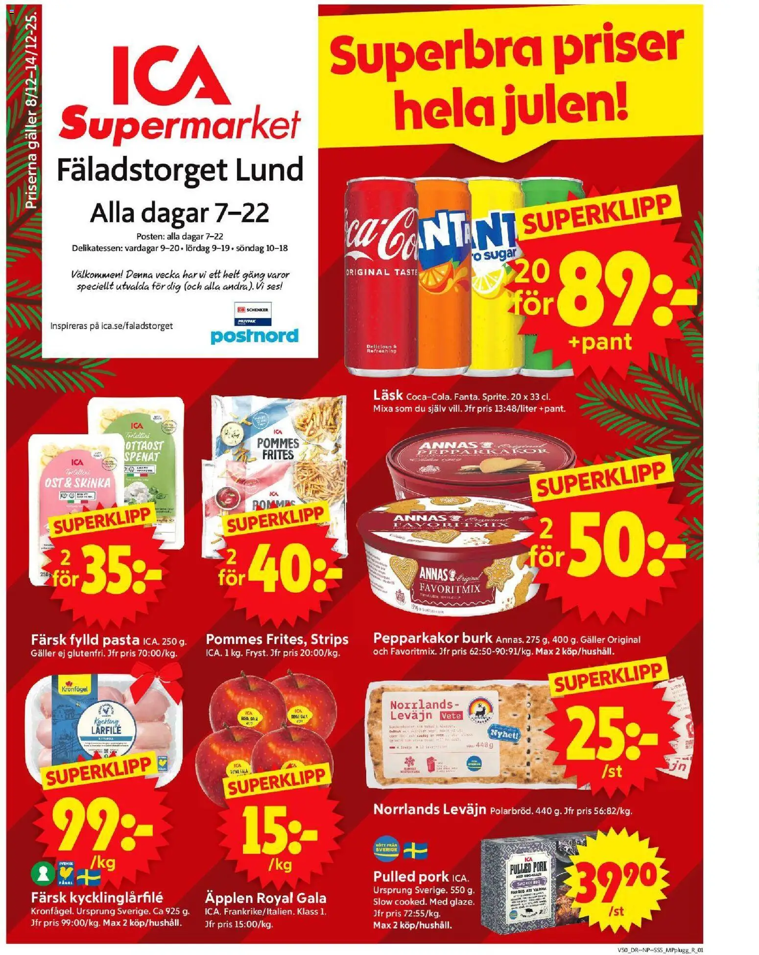 ICA Supermarket reklamblad aktuell från 08.12.2025 | Sida: 1 | Produkter: Galler, Spenat, Ost, Äpplen