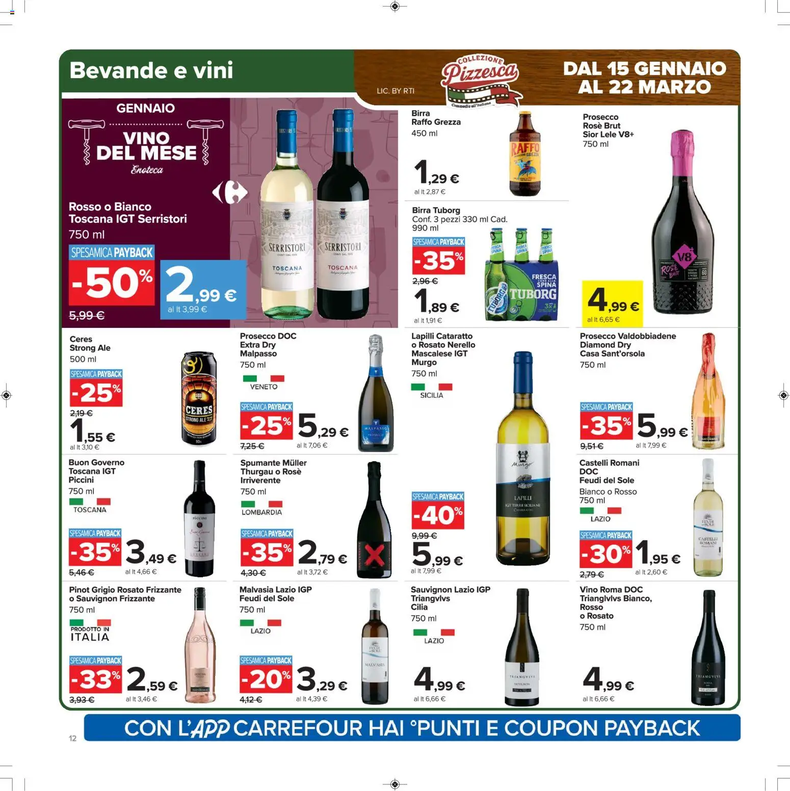 Volantino Carrefour del 15.01.2026 | Pagina: 12 | Prodotti: Birra, Prosecco, Ceres, Spumante