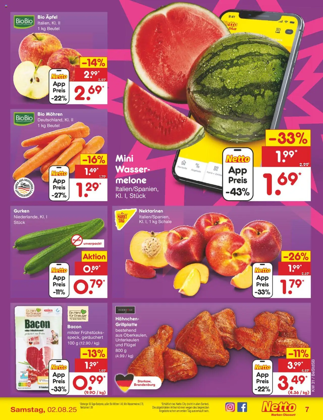 Netto Marken-Discount Prospekt 	 - gültig ab dem 28.07.2025 | Seite: 9 | Produkte: Nektarinen, Äpfel, Wasser, Gurken