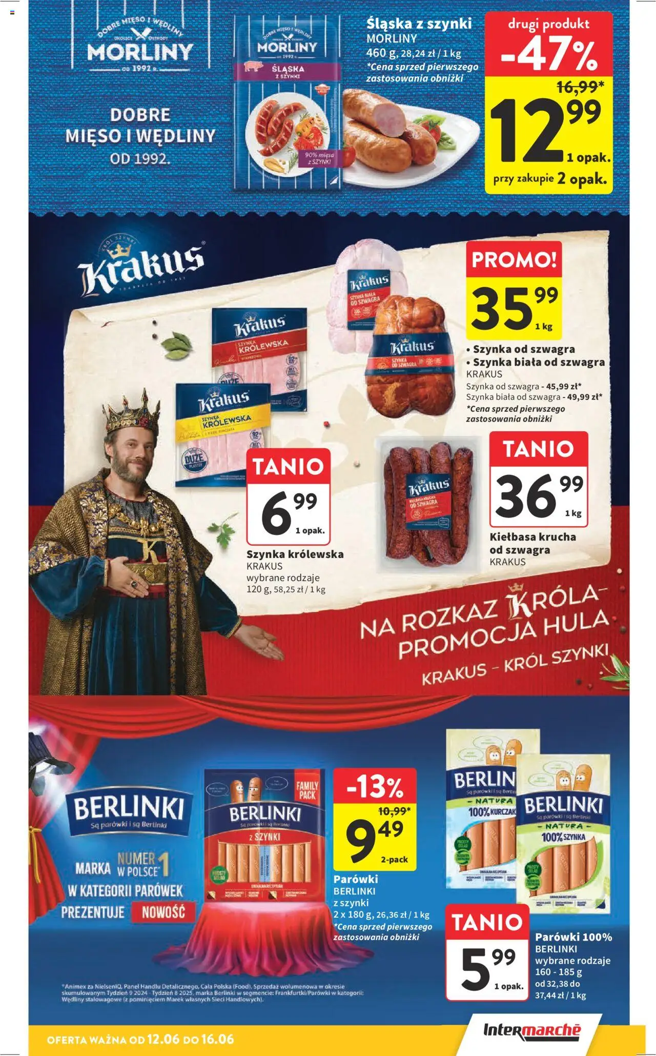 Intermarche Gazetka od 12.06.2025 | Strona: 15 | Produkty: Kiełbasa, Parówki berlinki, Parówki, Wędliny