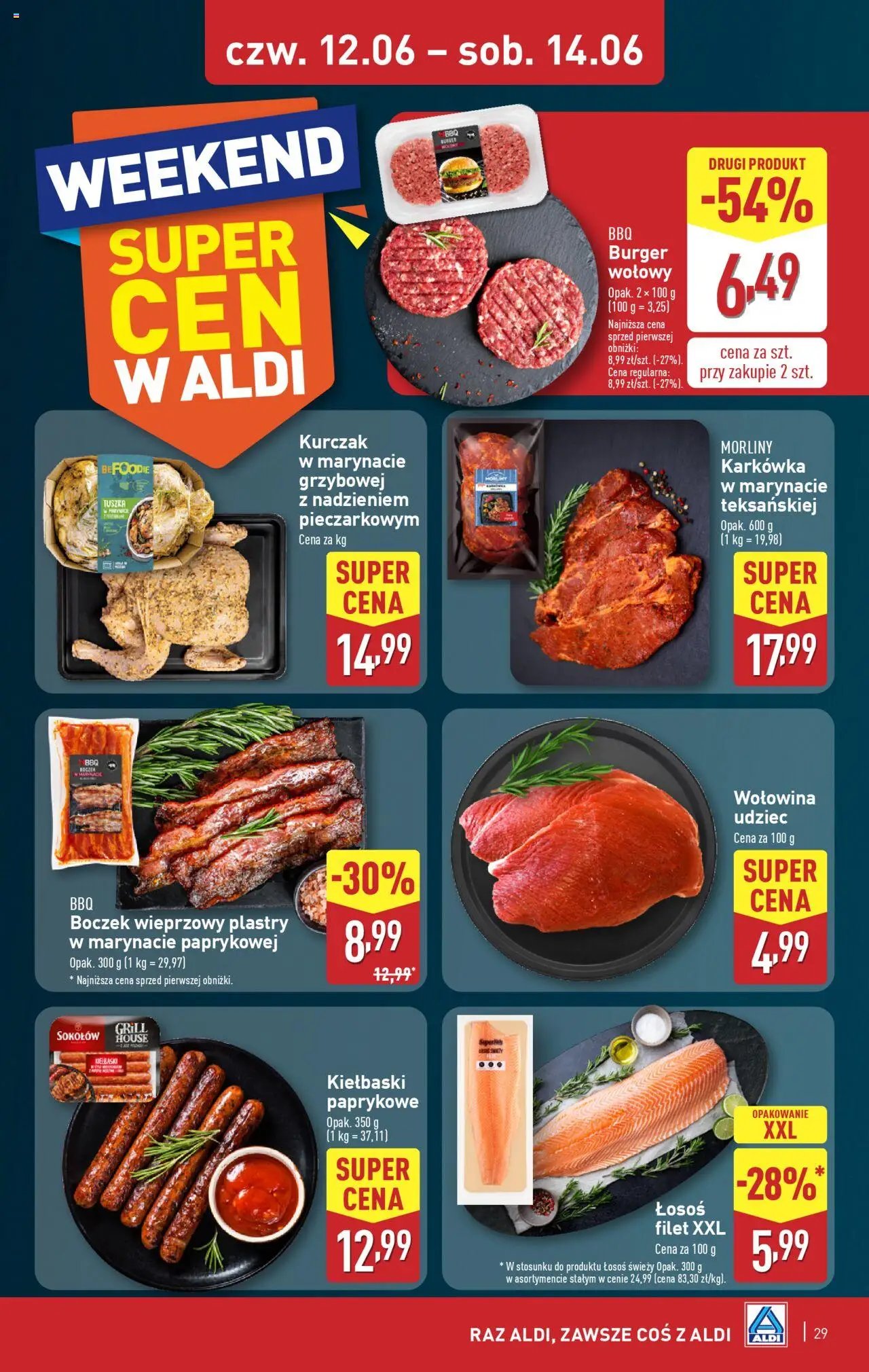 Aldi Gazetka od 09.06.2025 | Strona: 29 | Produkty: Burger wołowy, Kurczak, Kiełbaski, Boczek
