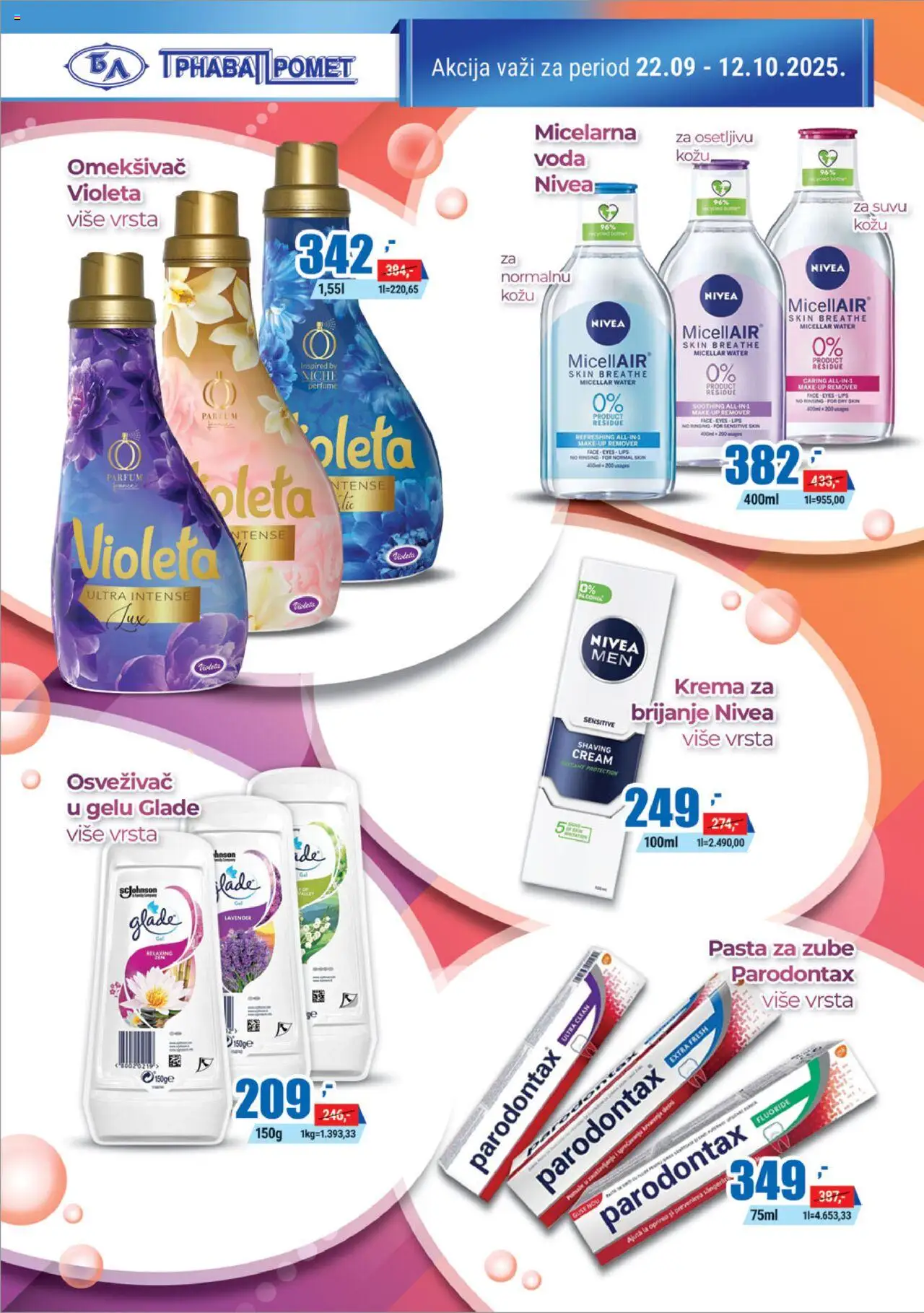 Trnava Promet katalog - važi od 22.09.2025 | Strana: 24 | Proizvode: Nivea, Micelarna voda, Parodontax, Pasta za zube