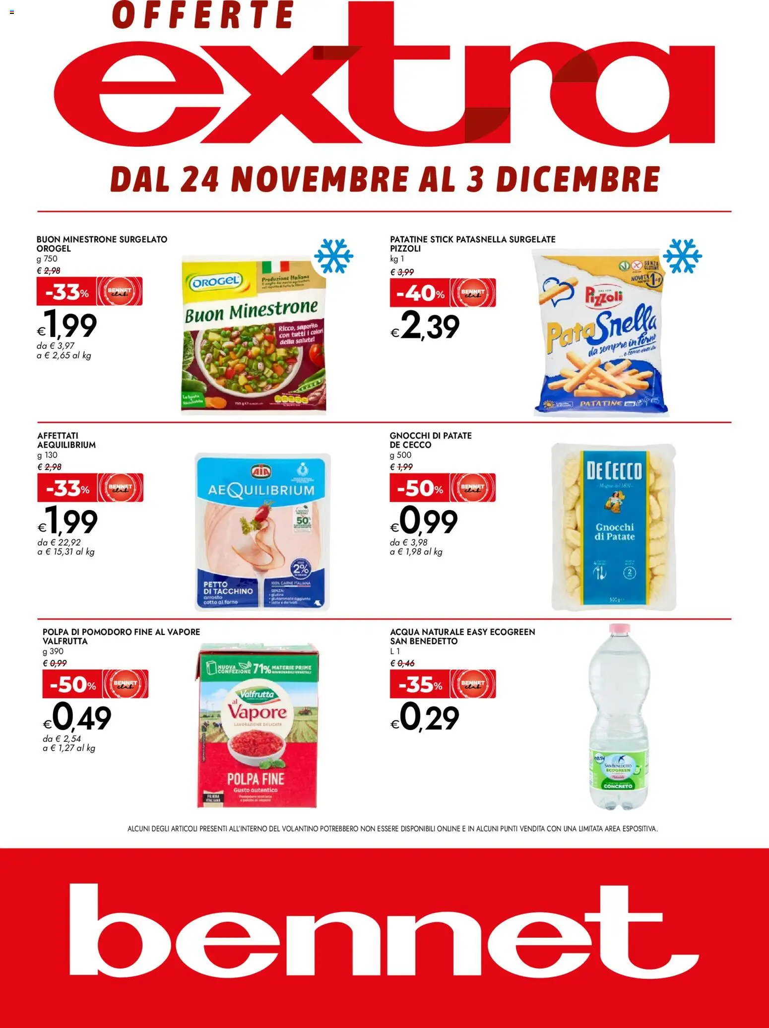 Volantino bennet del 24.11.2025 | Pagina: 1 | Prodotti: Arrosto, Minestrone, Pomodoro, Gnocchi