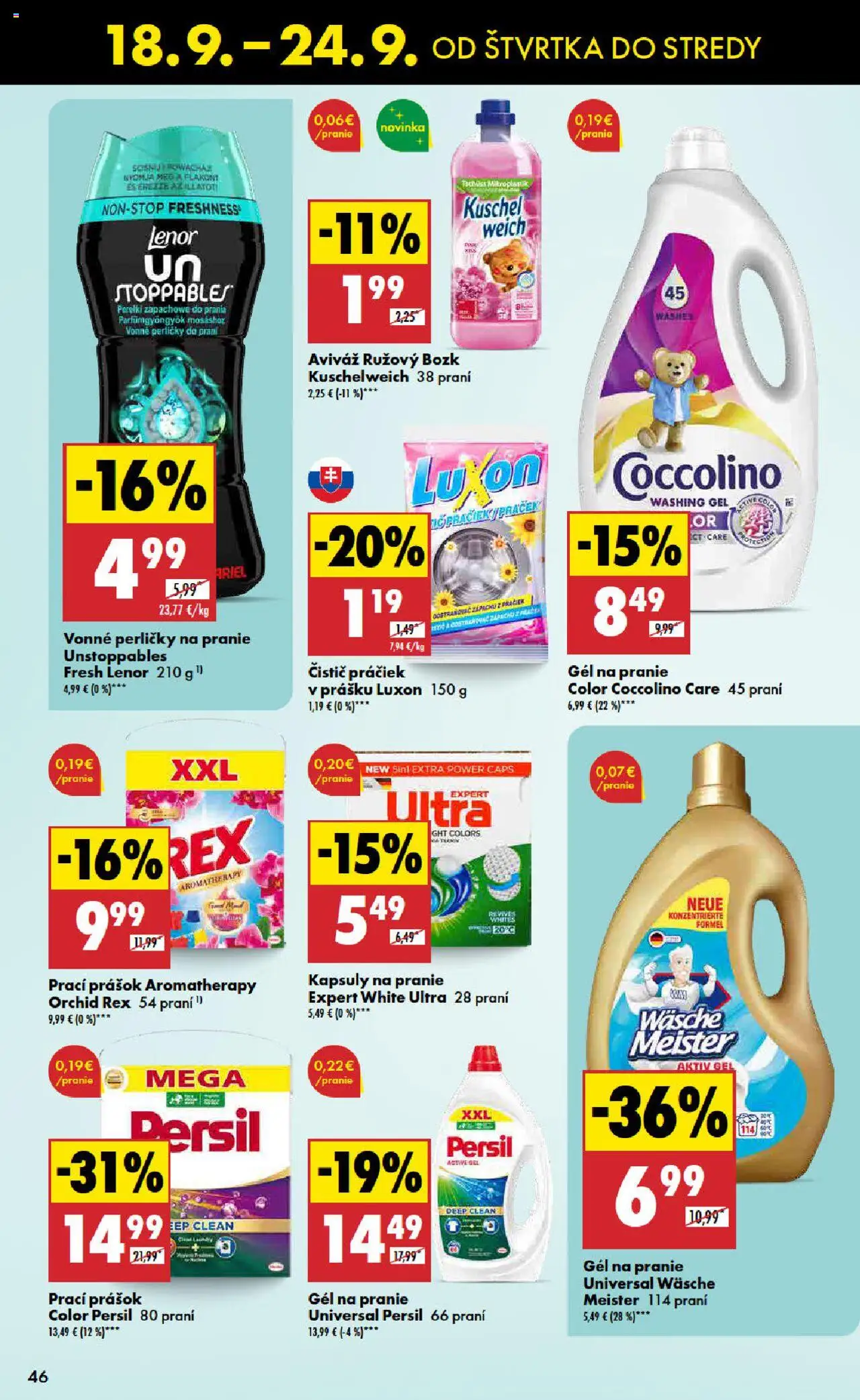 Nové Biedronka akcie – leták je platný od 18.09.2025 | Strana: 46 | Produkty: Persil, Prací prášok, Aviváž, Lenor