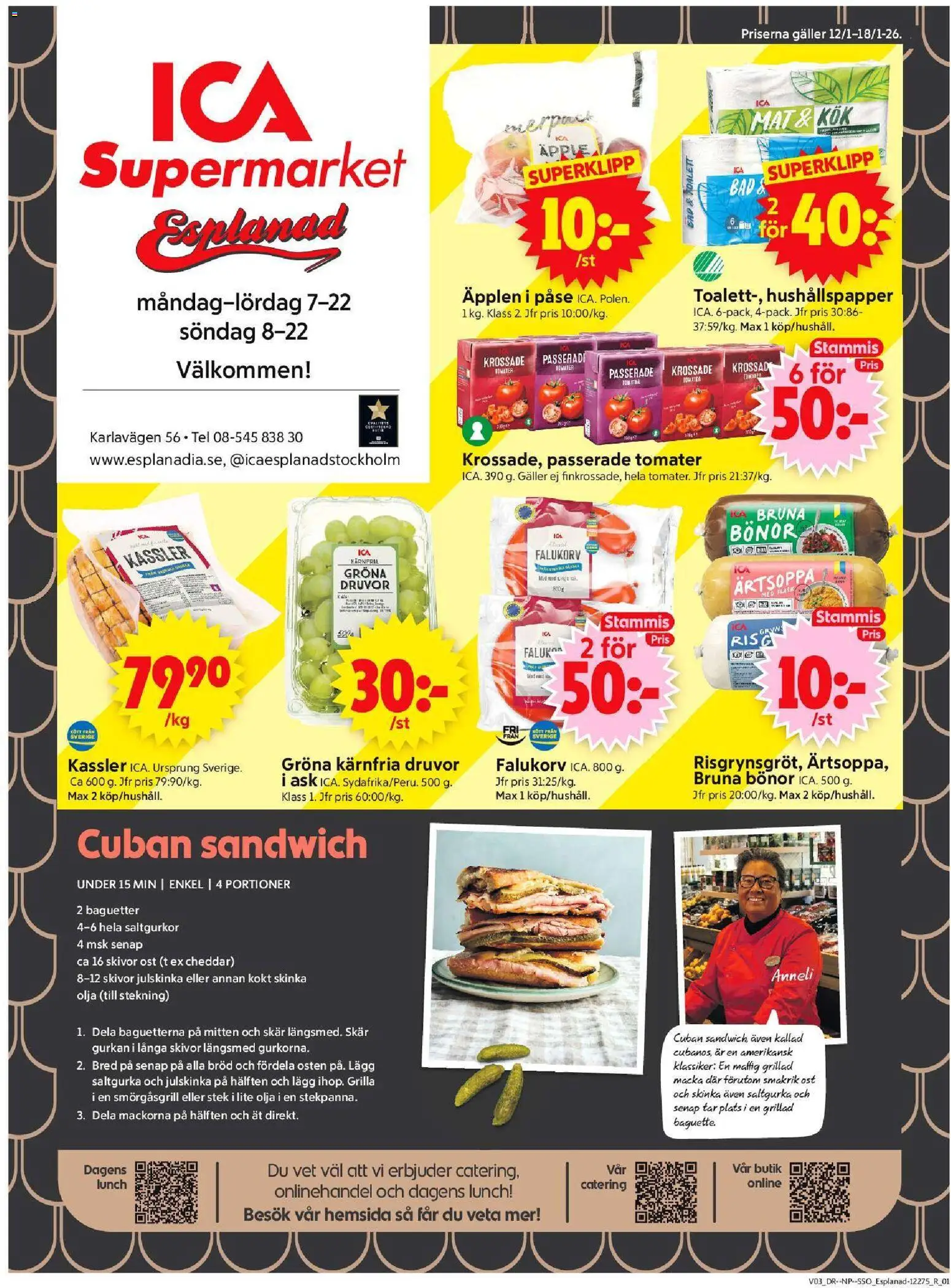 ICA Supermarket reklamblad aktuell från 12.01.2026 | Sida: 1 | Produkter: Toalett, Äpplen, Tomater, Bönor