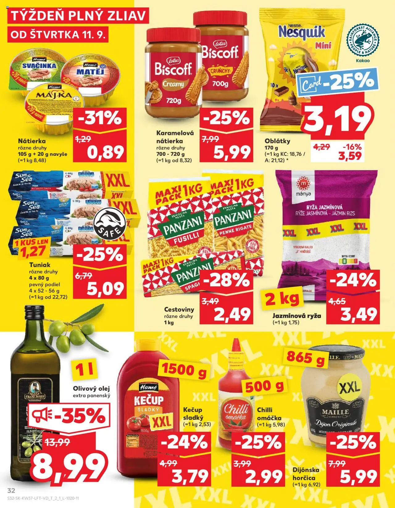 Nové Kaufland akcie – leták je platný od 11.09.2025 | Strana: 32 | Produkty: Fusilli, Tuniak, Cestoviny, Kakao