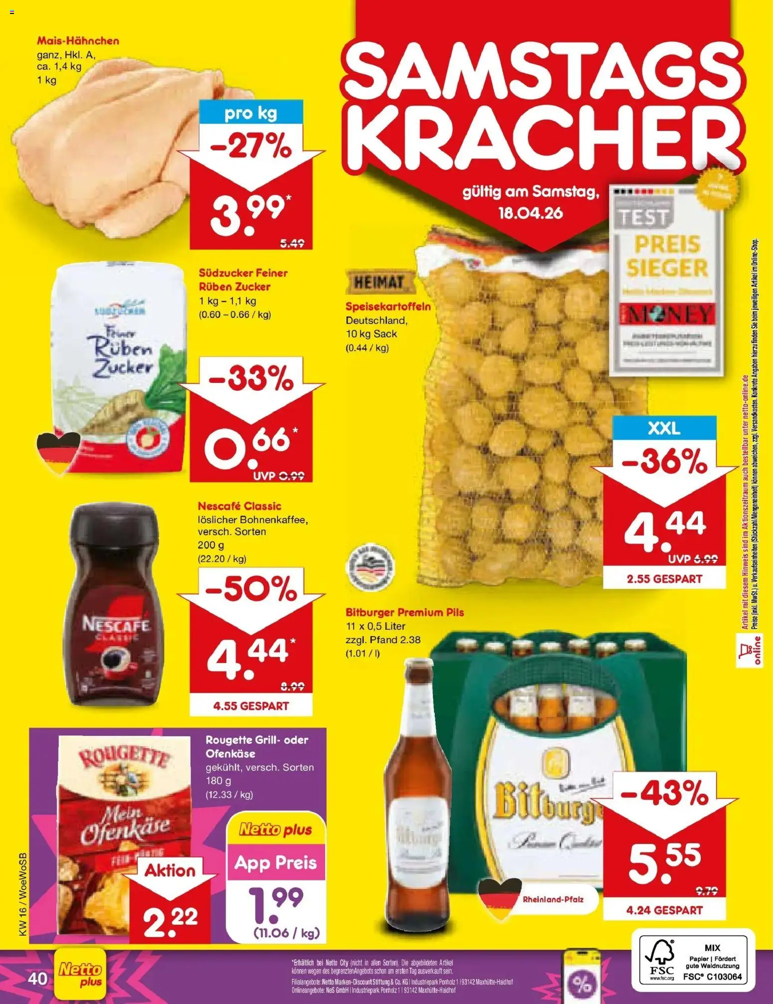 Netto Marken-Discount Prospekt Gemmingen	 – gültig ab 13.04.2026 | Seite: 43 | Produkte: Bitburger, Grill, Pils, Zucker