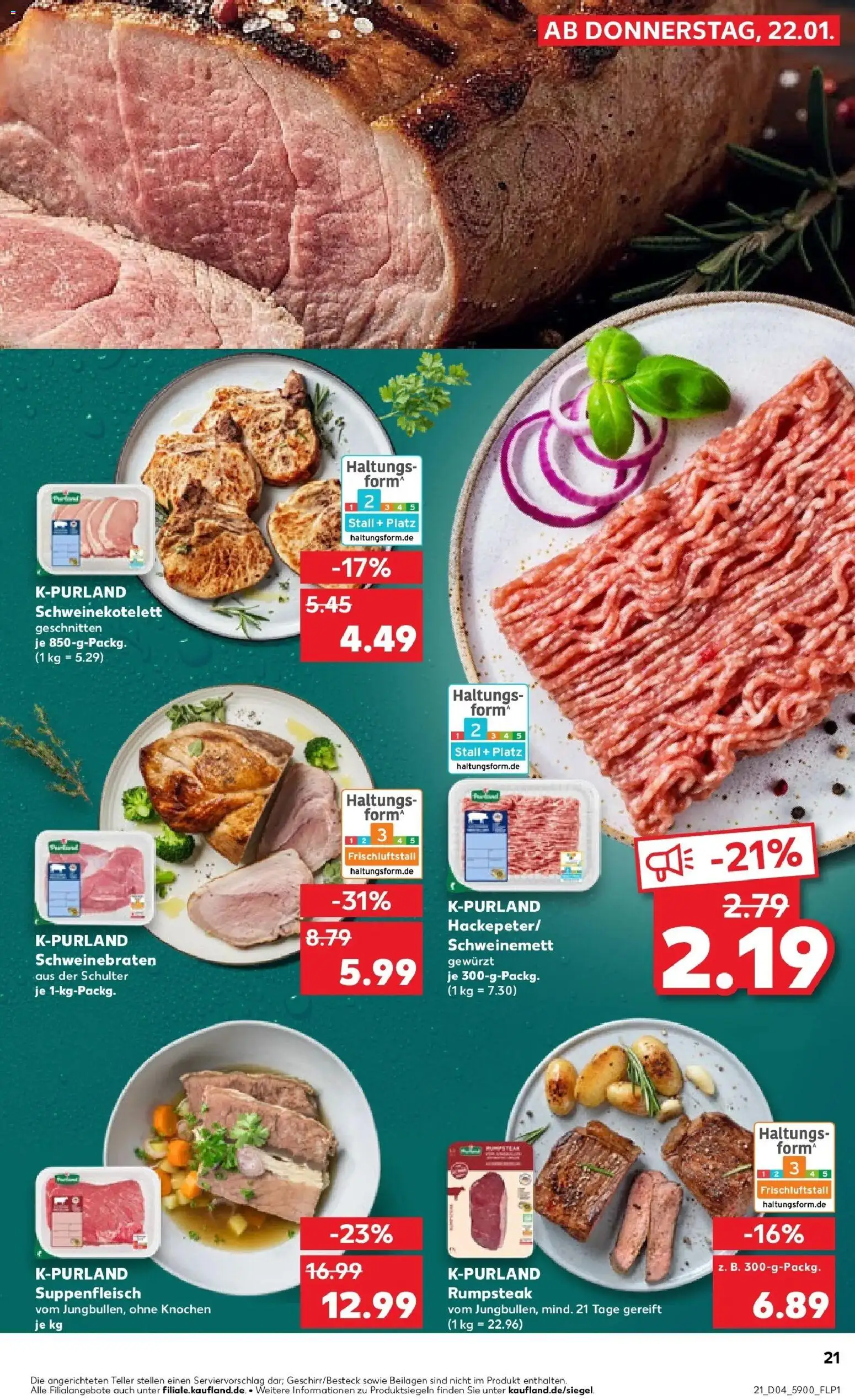 Kaufland prospekt Lutherstadt Eisleben	 – gültig ab 22.01.2026 | Seite: 21 | Produkte: Rumpsteak, Suppenfleisch, Steak
