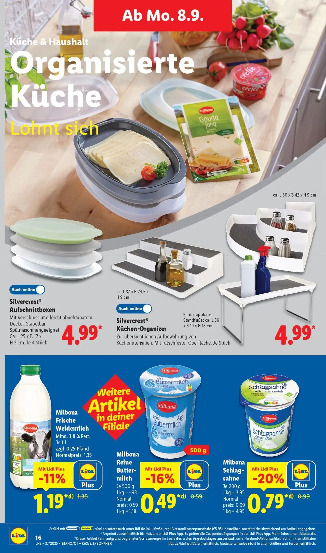 Lidl Prospekt Holzminden	 - gültig ab dem 08.09.2025 | Seite: 10 | Produkte: Schlagsahne, Butter, Gouda, Sahne