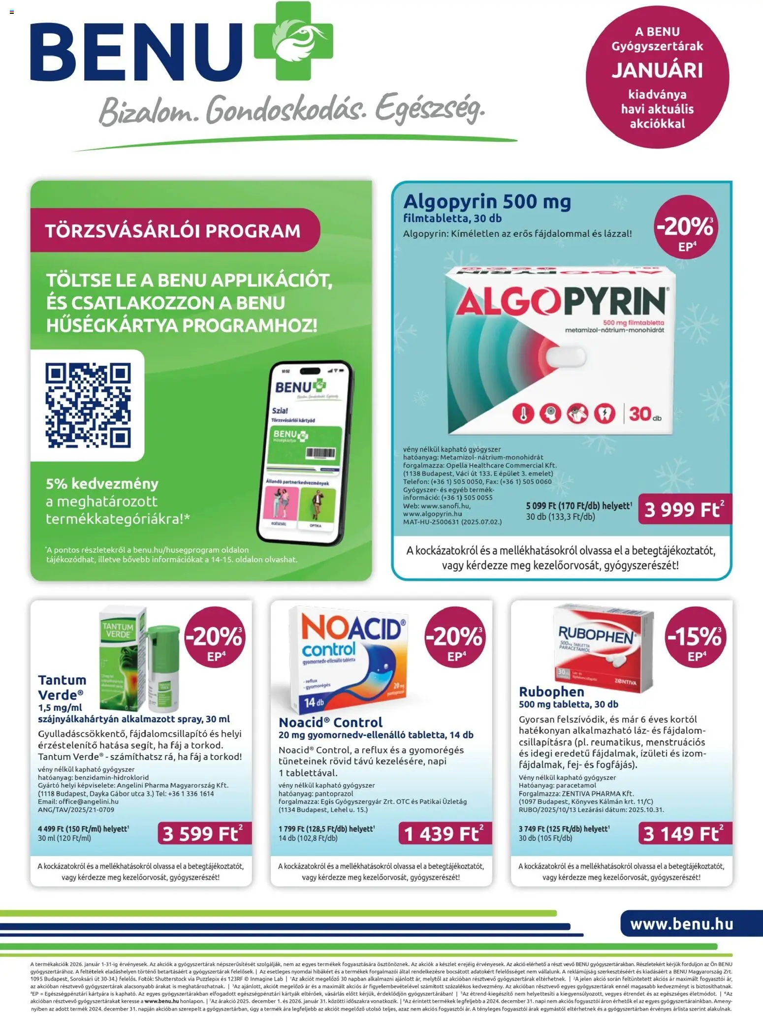 BENU Gyógyszertárak akciós ujság - amely érvényes a következő dátumtól: 01.01.2026 | Oldal: 1