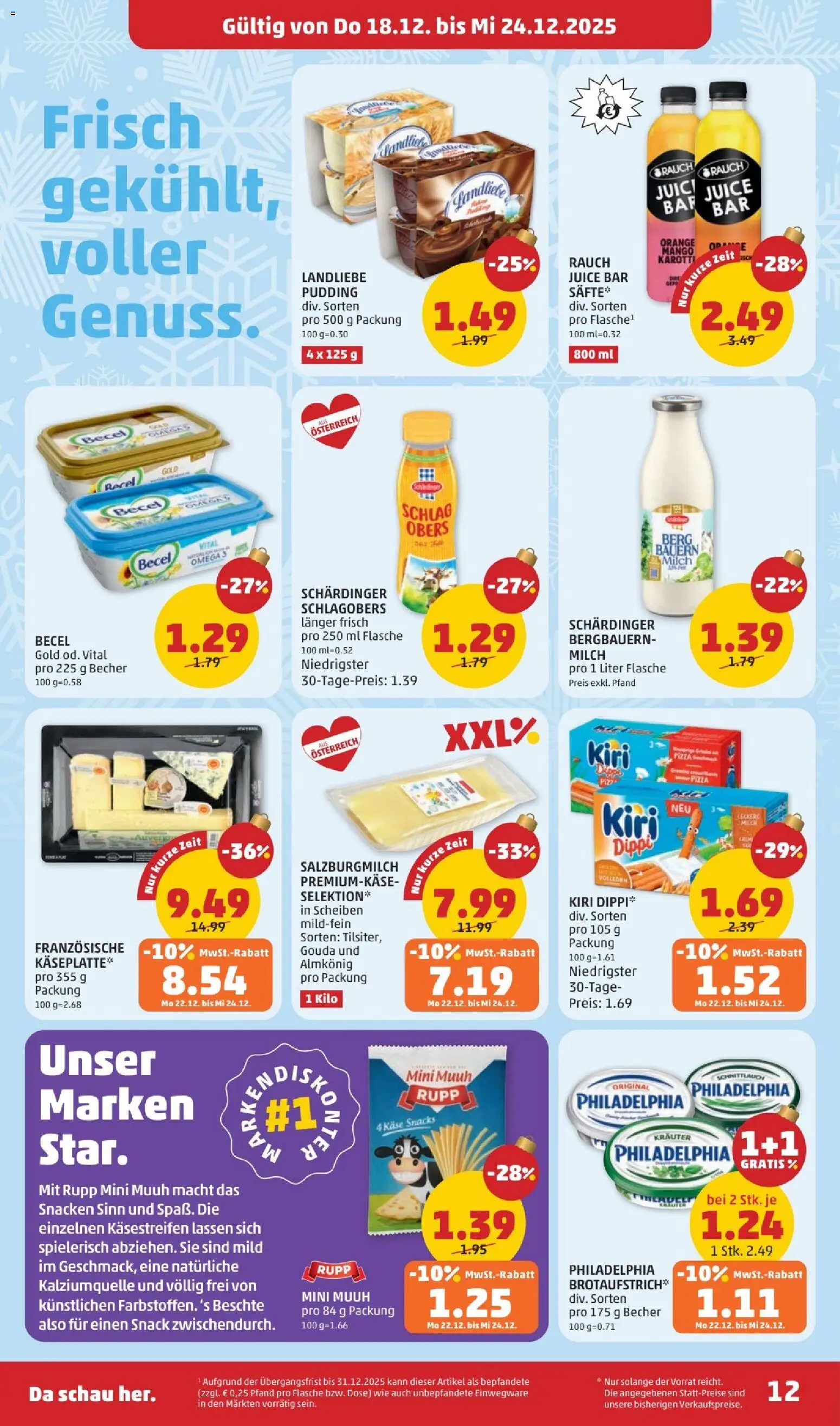 Penny Markt Flugblatt gültig ab 18.12.2025 | Seite: 12 | Produkte: Mango, Milch, Käse, Pizza
