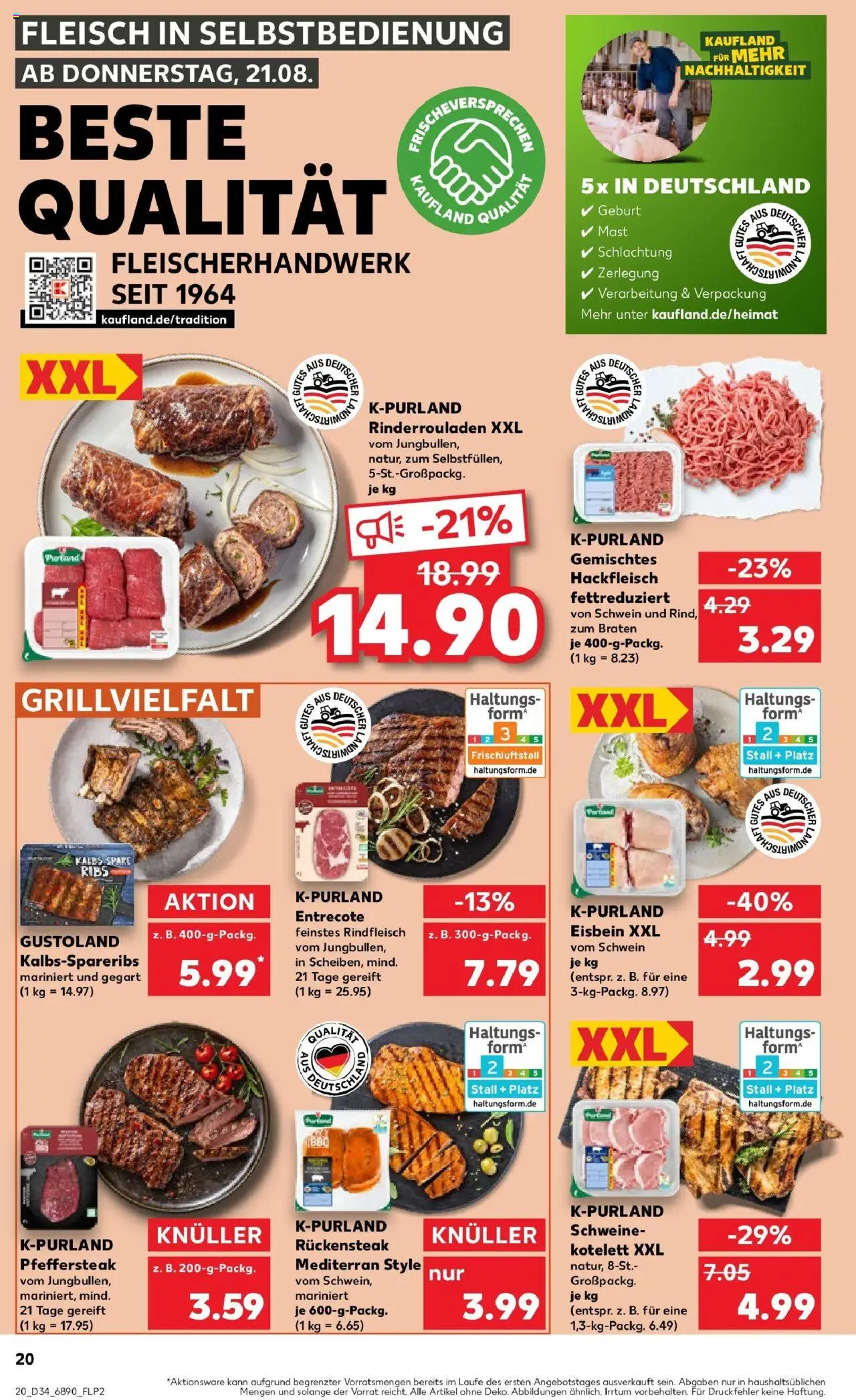 Kaufland prospekt Solingen	 - gültig ab dem 21.08.2025 | Seite: 20 | Produkte: Entrecote, Rindfleisch, Fleisch, Hackfleisch