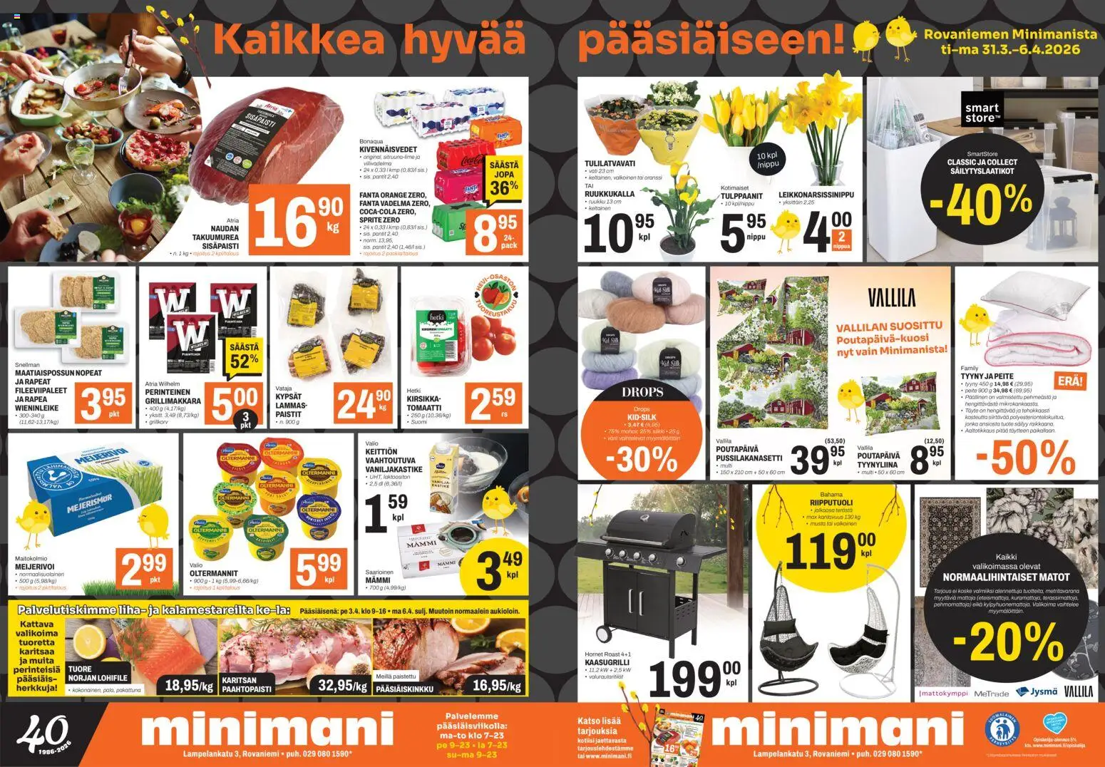 Minimani Tarjoukset - Rovaniemi – voimassa 31.03.2026 alkaen | Sivu: 1 | Tuotteet: Säilytyslaatikot, Tyyny, Fanta, Grillimakkara