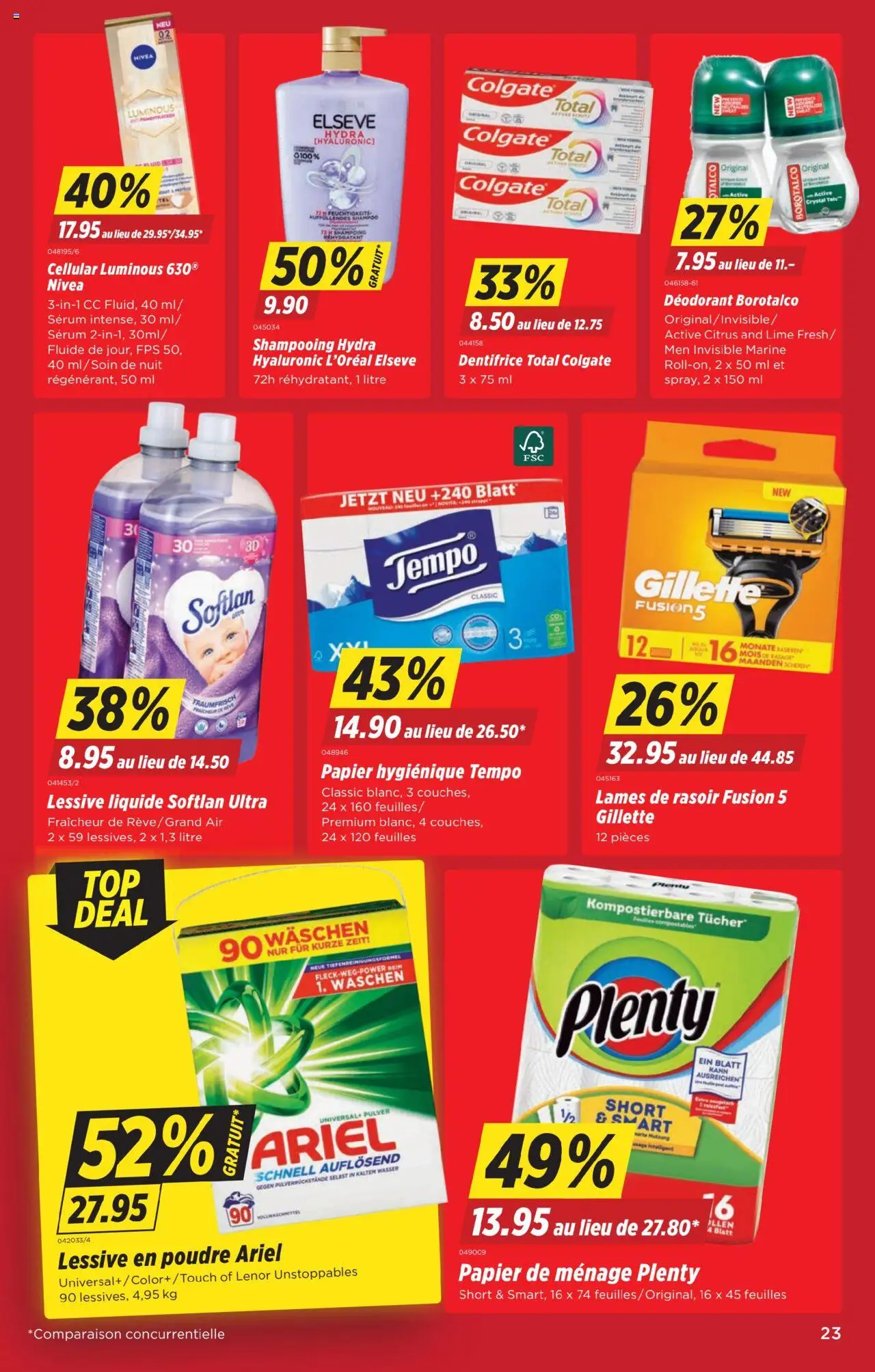 Denner Aktionen FR ab 05.08.2025 | Seite: 23 | Produkte: Pulver, Shampoo, Deodorant, Wasser