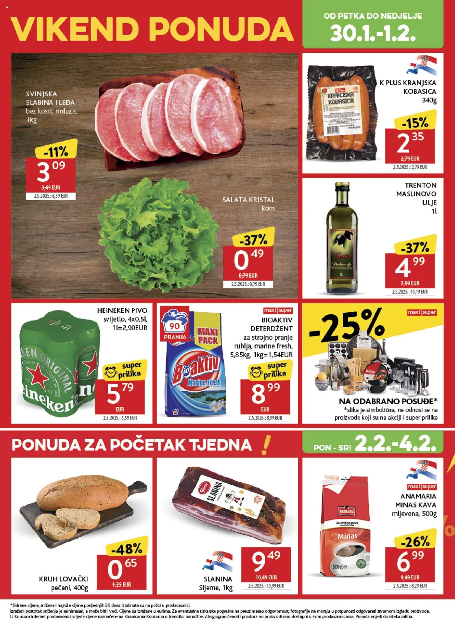 Konzum katalog | vrijedi od 28.01.2026 | Stranica: 40 | Proizvodi: Kruh, Maslinovo ulje, Deterdžent, Kobasica