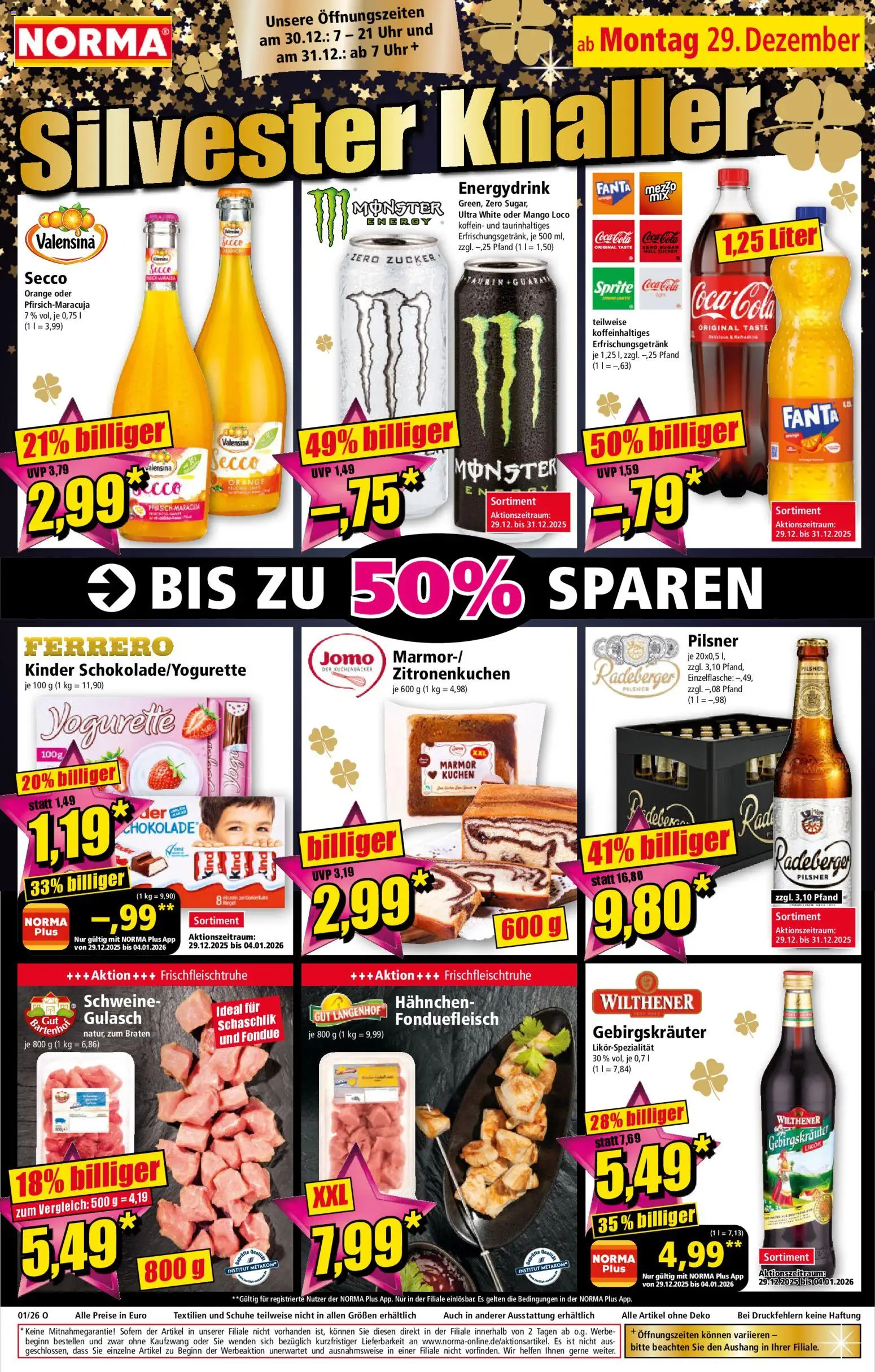 Norma Prospekt 	 – gültig ab 29.12.2025 | Seite: 1 | Produkte: Likör, Valensina, Monster, Kuchen
