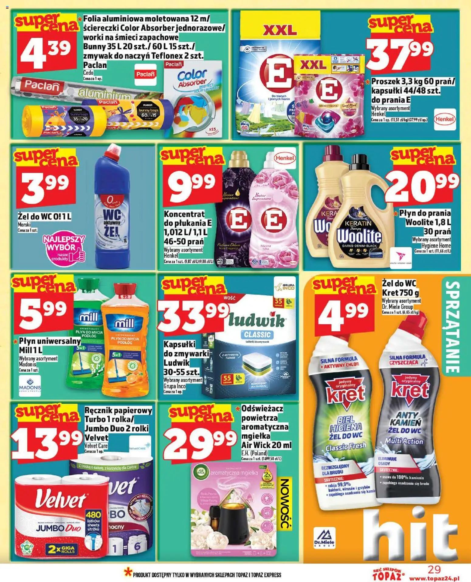 Topaz Gazetka od 06.11.2025 | Strona: 29 | Produkty: Odświeżacz, Płyn do mycia podłóg, Rolki, Ręcznik papierowy