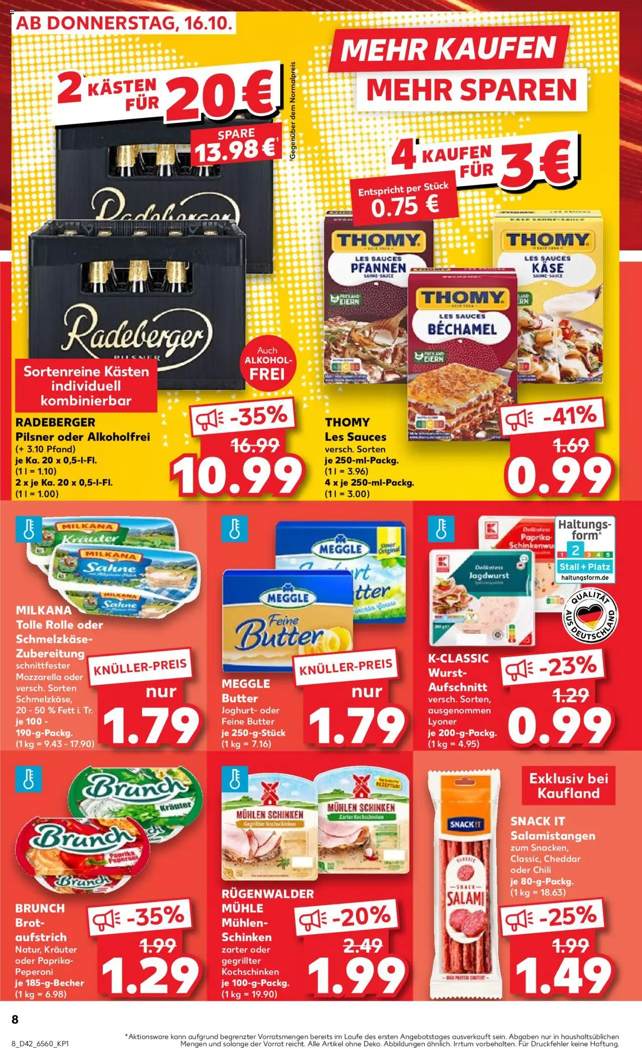 Kaufland prospekt Bremen	 – gültig ab 16.10.2025 | Seite: 8 | Produkte: Thomy les sauces, Käse, Salami, Meggle butter