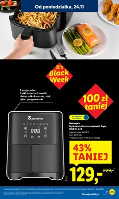 Pogląd oferty "Masterpro Frytkownica beztłuszczowa Air Fryer, 1500 W, 4,2 L, Frytkownica beztłuszczowa Air Fryer, 1500 W, 4,2 L, regulacja temp. do 200°C, timer do 30 min" - ważna od 24.11.2025 | Strona: 9
