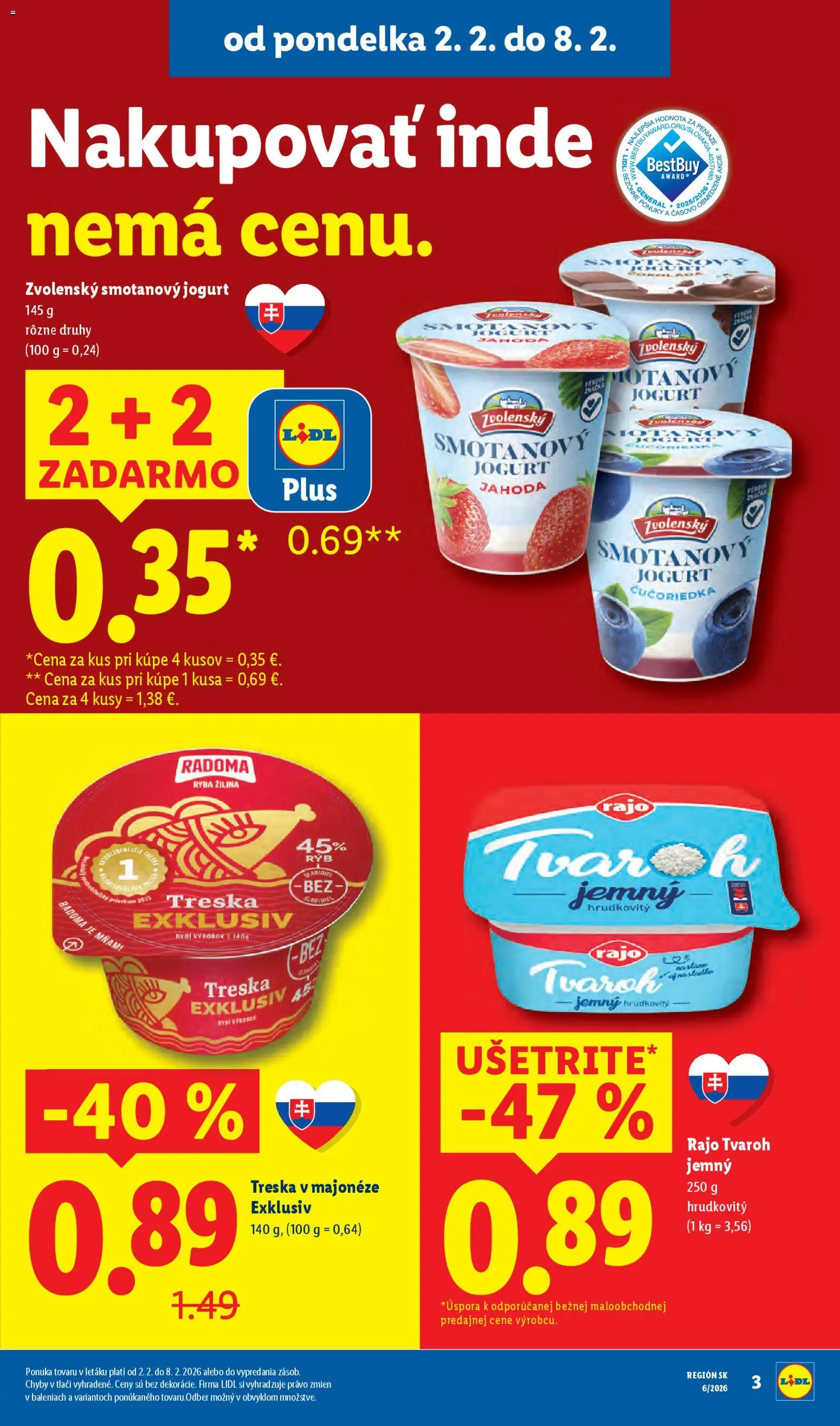 Nové Lidl akcie – leták je platný od 02.02.2026 | Strana: 7 | Produkty: Jogurt, Ryba, Tvaroh, Treska