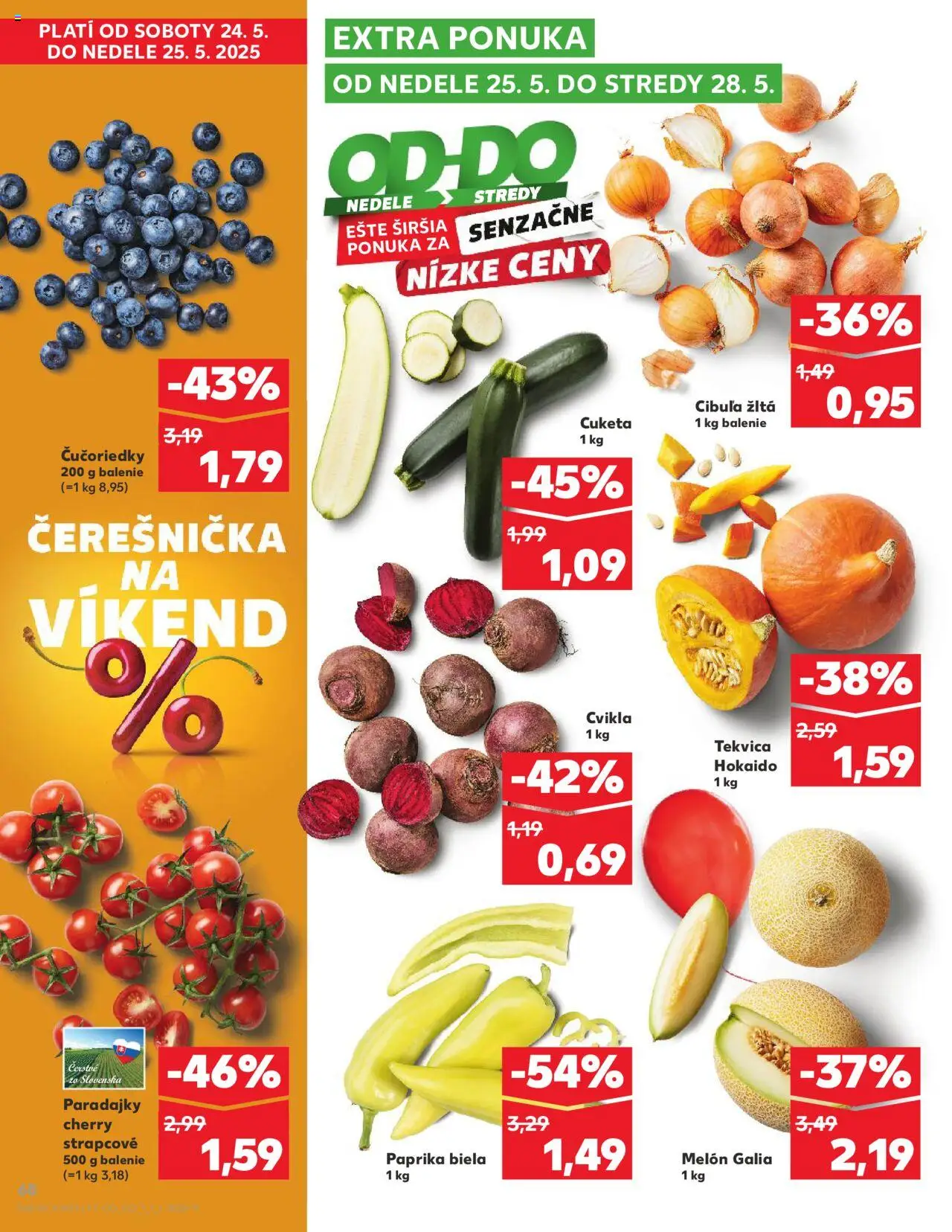 Nové Kaufland akcie – leták je platný od 22.05.2025 | Strana: 68 | Produkty: Paprika, Paradajky, Cibuľa, Melón