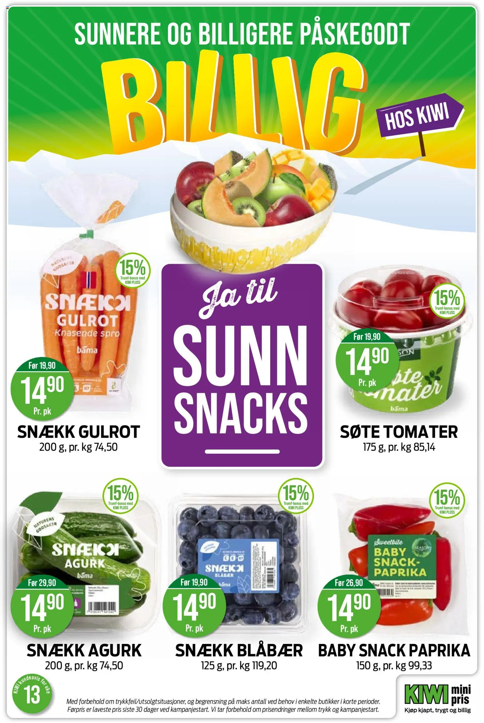 {H1} | Side: 14 | Produkter: Te, Snacks, Kiwi, Blåbær