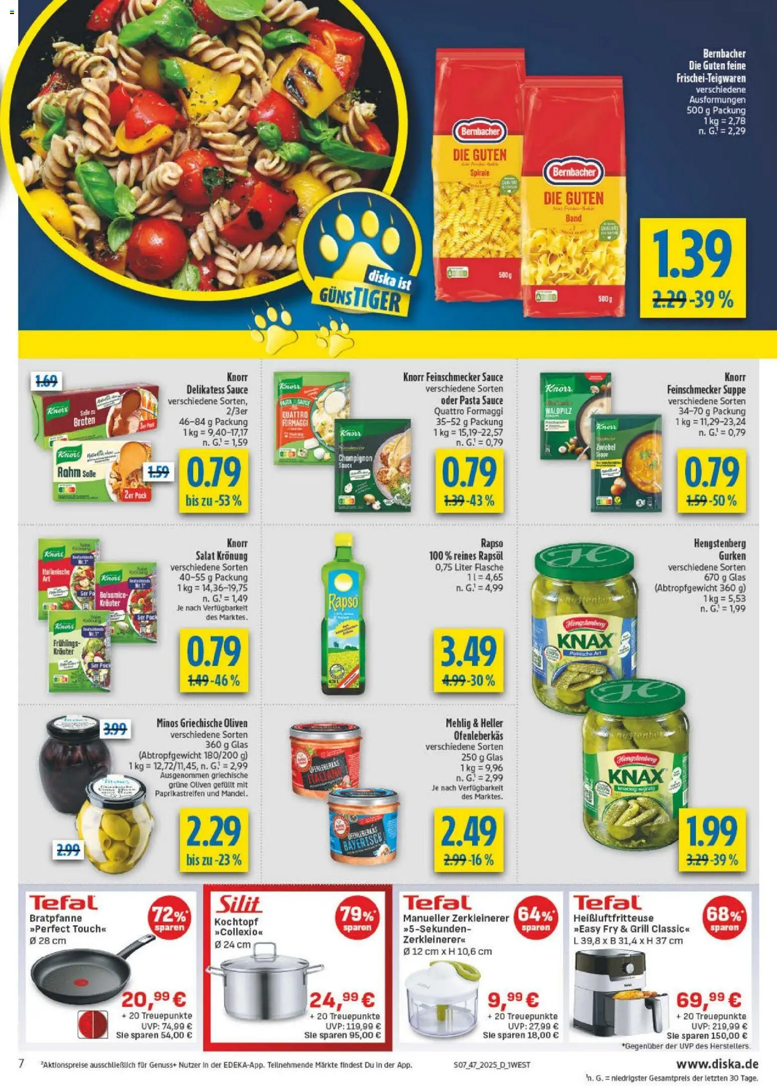 Diska - Diska Angebote Bayern KW47 – gültig ab 17.11.2025 | Seite: 7 | Produkte: Rapsöl, Knorr, Soße, Pasta