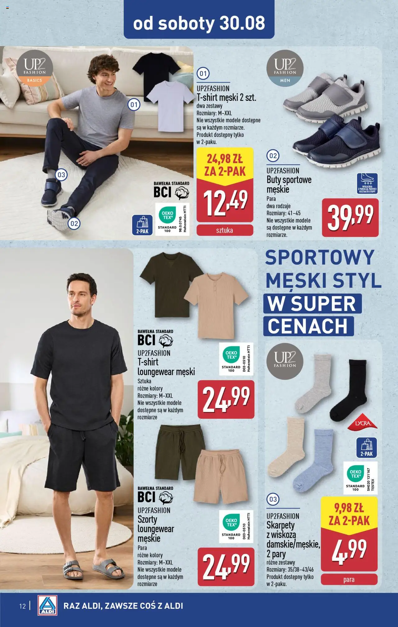 Aldi Gazetka - Hity od Środy i od Soboty od 27.08.2025 | Strona: 12 | Produkty: Szorty, Skarpety, Buty, Skarpety męskie