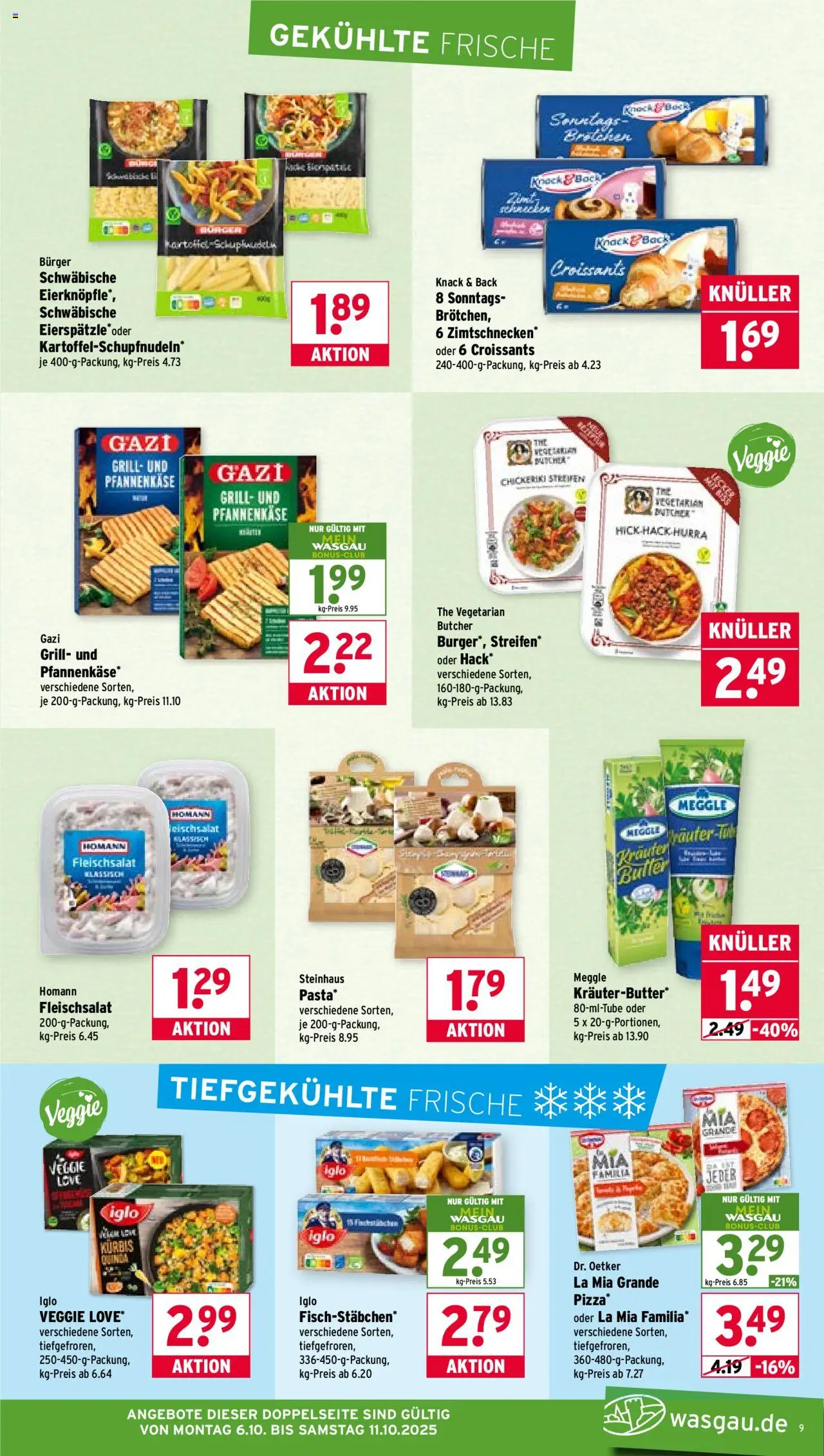 Wasgau Prospekt 	 – gültig ab 06.10.2025 | Seite: 9 | Produkte: Iglo, Burger, Kürbis, Pizza