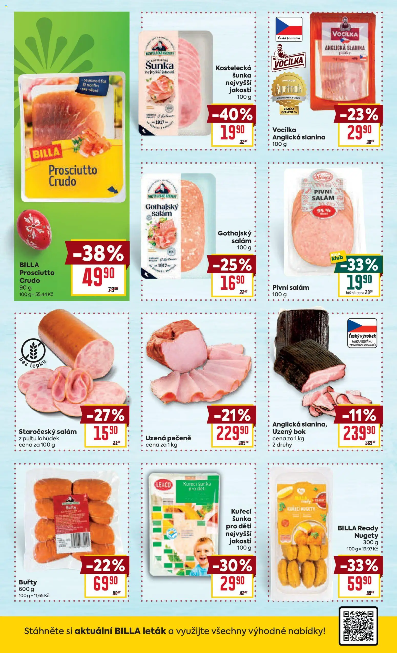 Billa Velký leták od 18.03.2026 | Strana: 16 | Produkty: Prosciutto, Anglická slanina, Crudo, Nugety