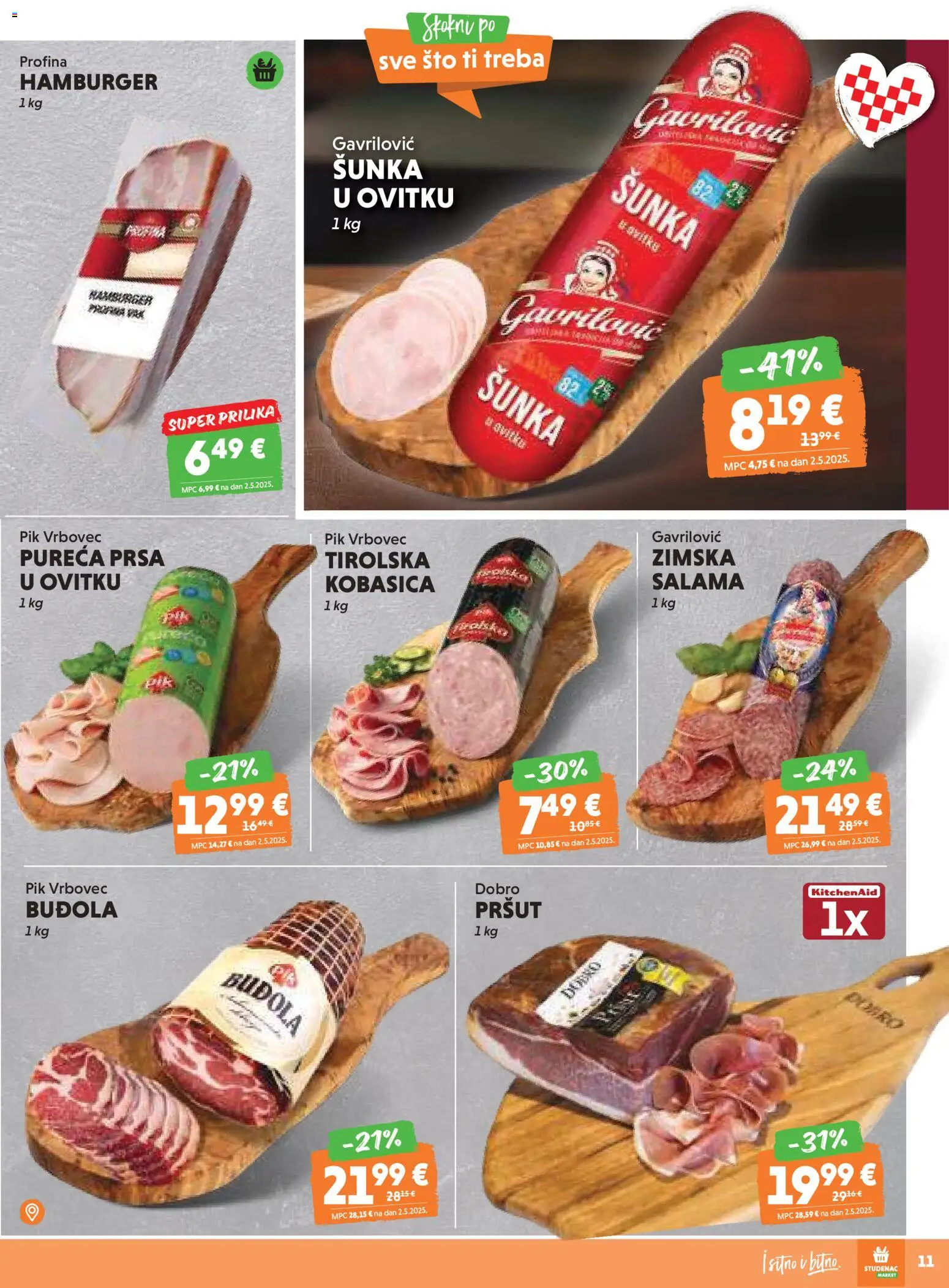 Studenac katalog | vrijedi od 05.11.2025 | Stranica: 11 | Proizvodi: Salama, Šunka, Pršut, Buđola